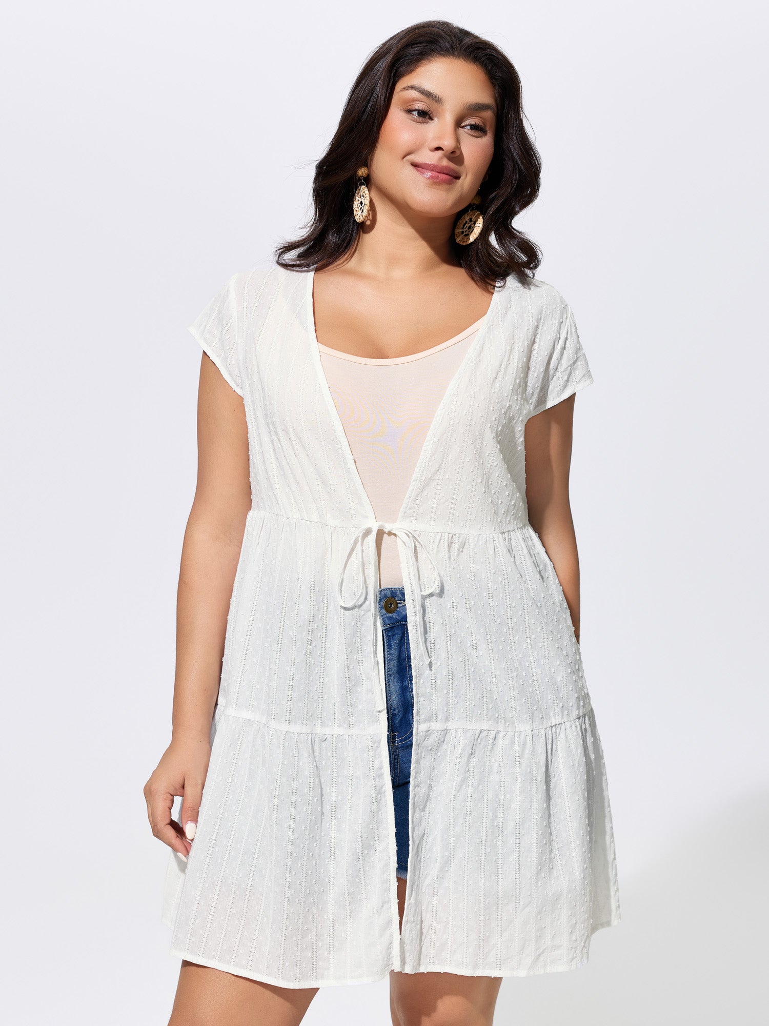 Cotton Sheer Tiered Front-Tie Cover-Up