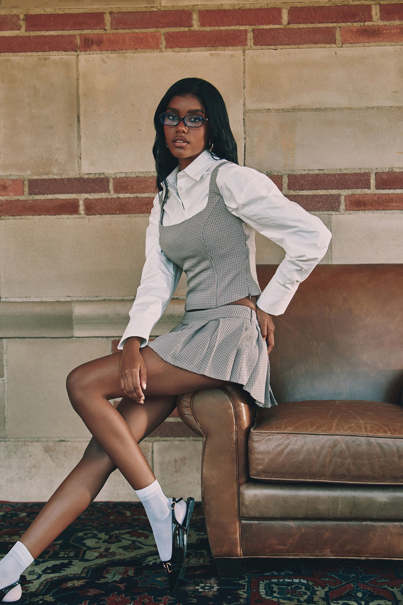Modern Muse Houndstooth Skort Set - Brown/combo