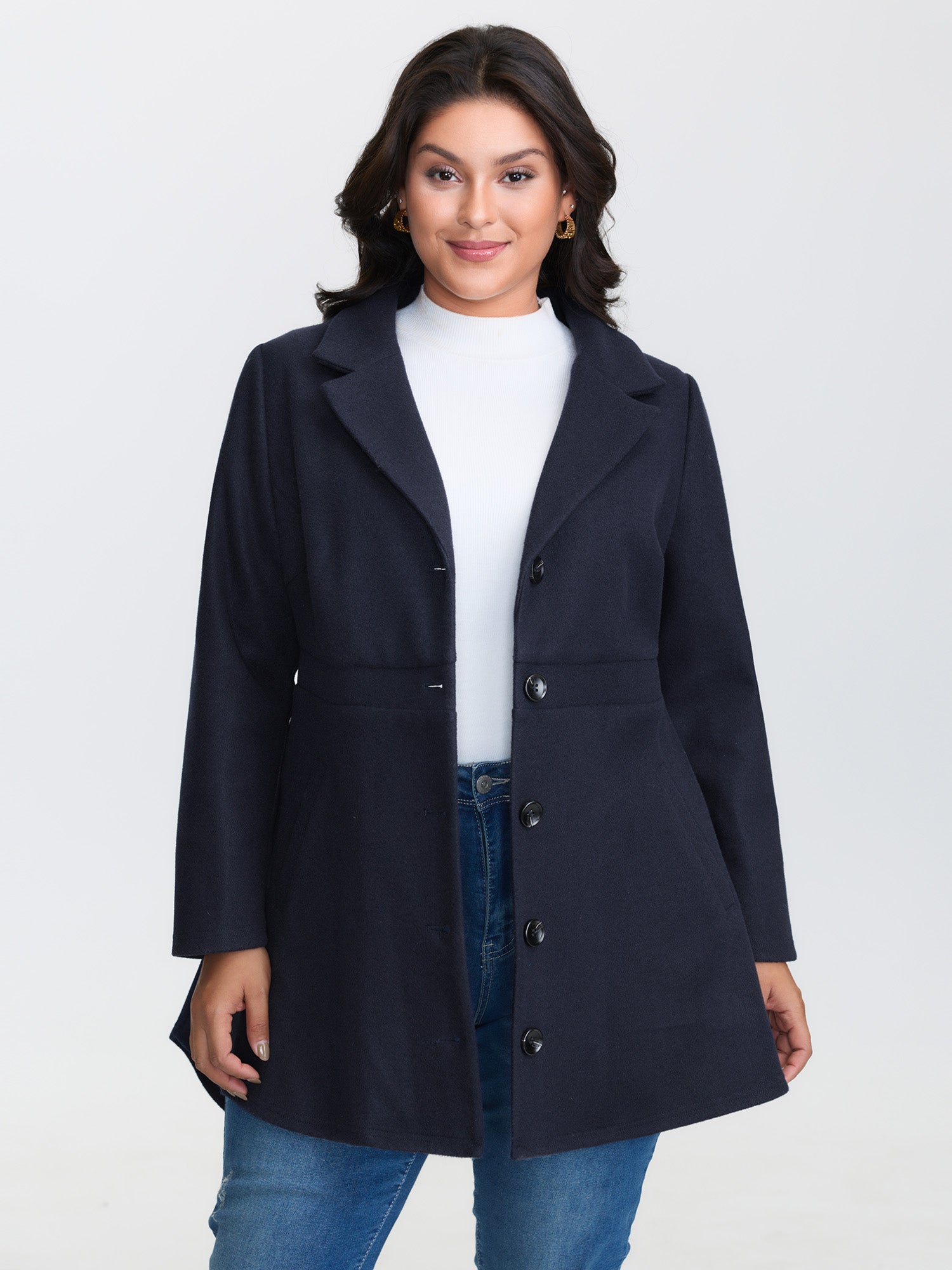 Cinched-Flared High-Low Hem Coat