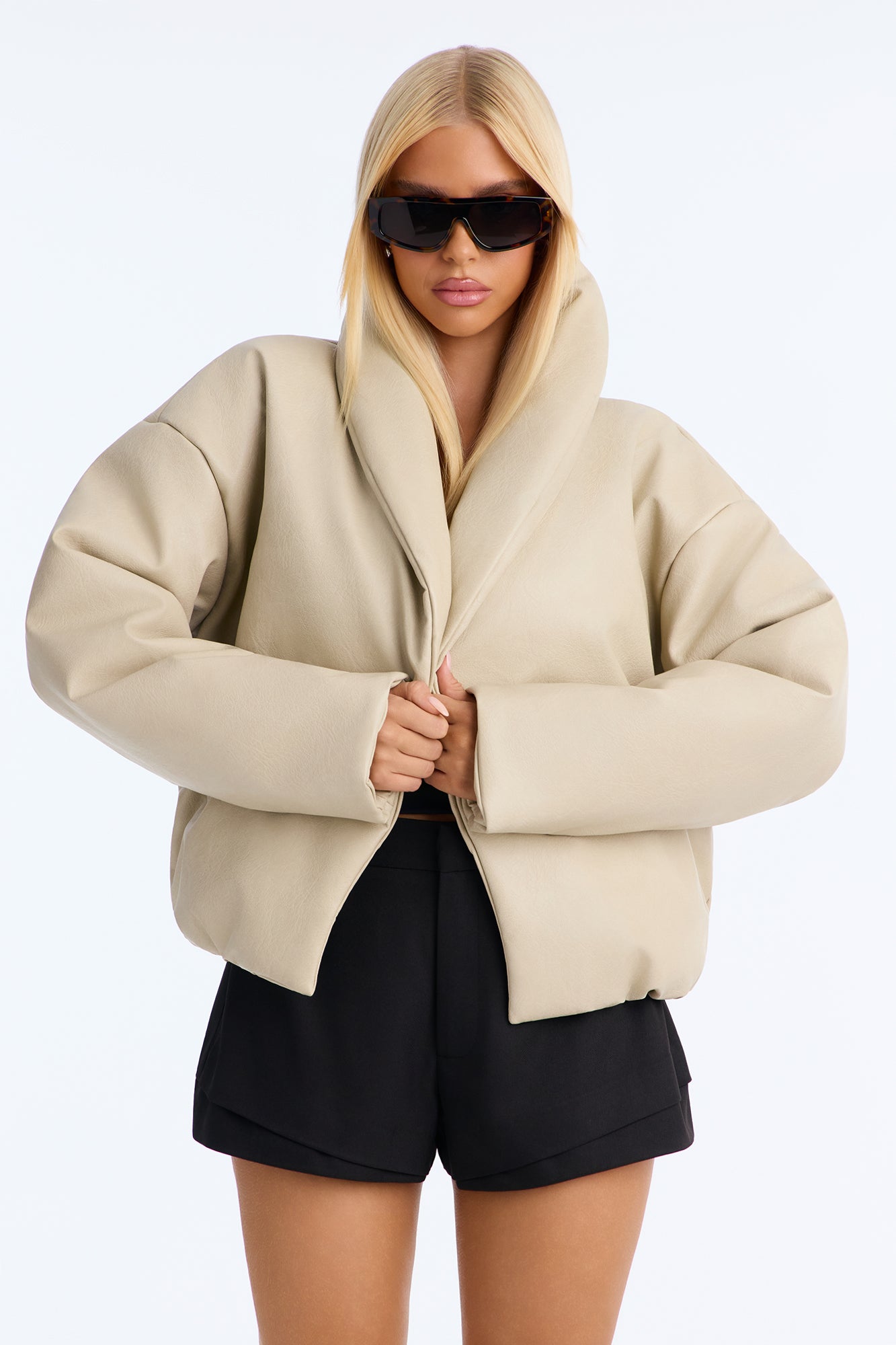Kiara Faux Leather Jacket - Stone