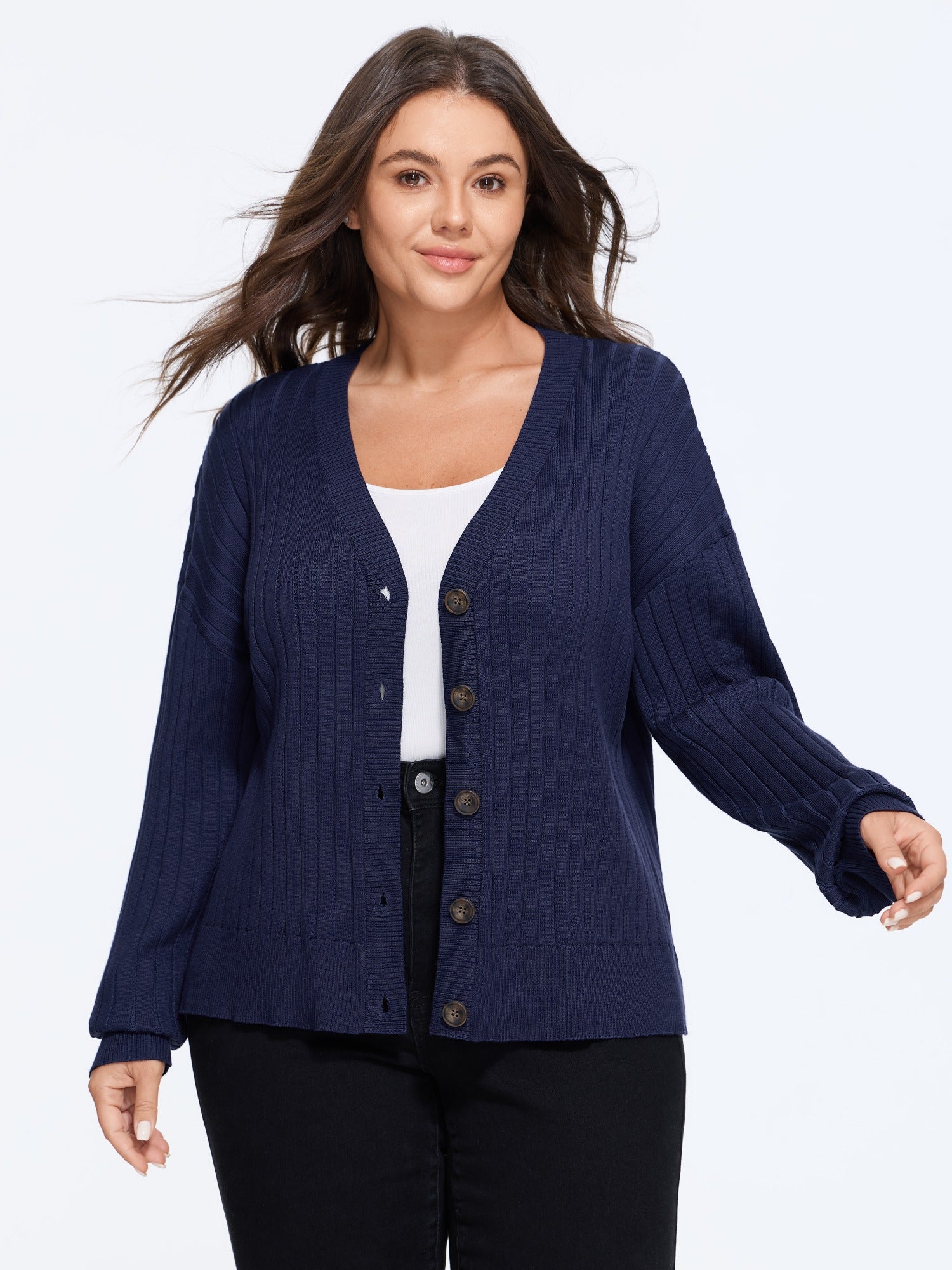 Button Front Ribbed Knit Cardigan