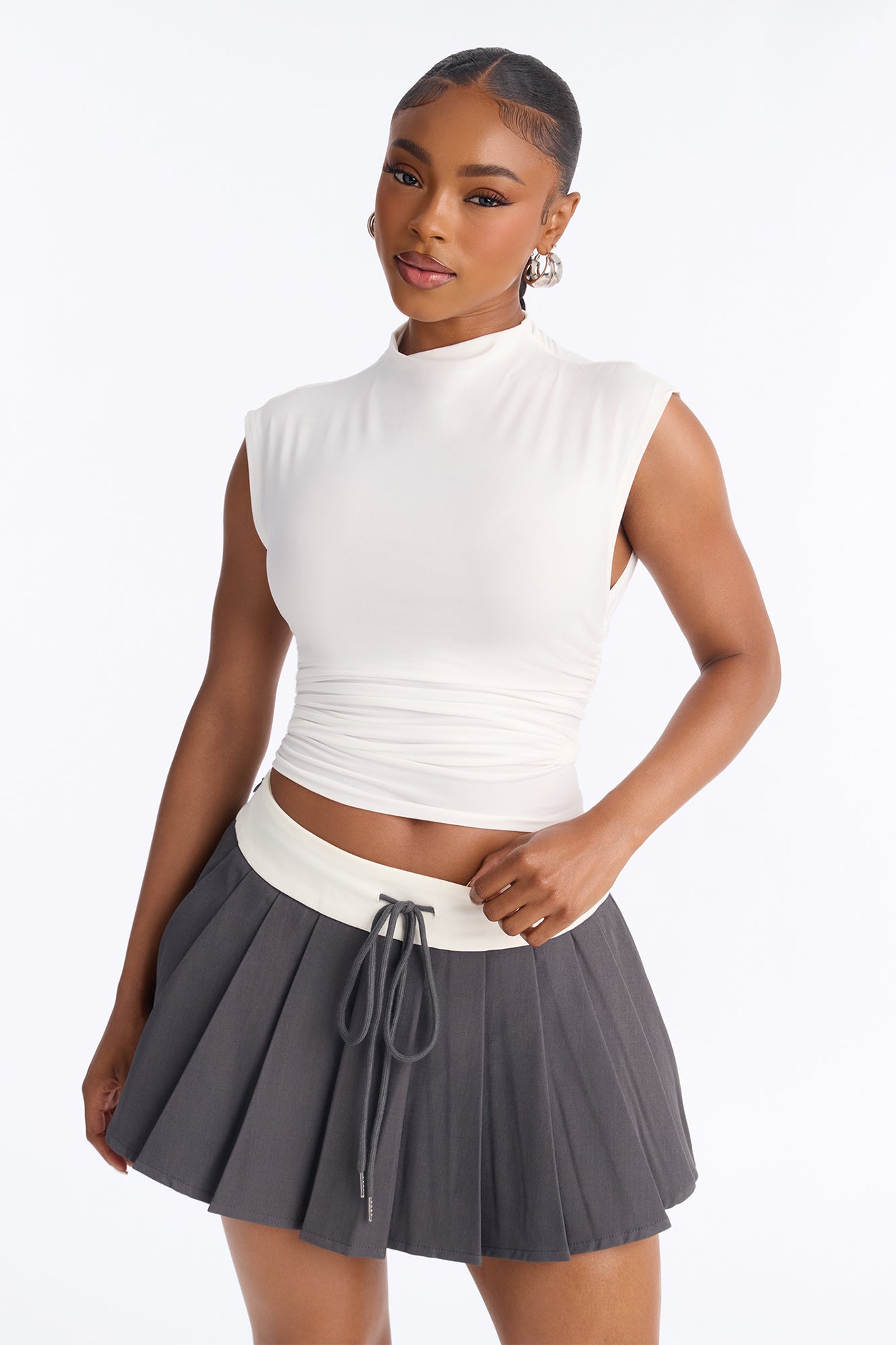Miley Mock Neck Short Sleeve Top - White