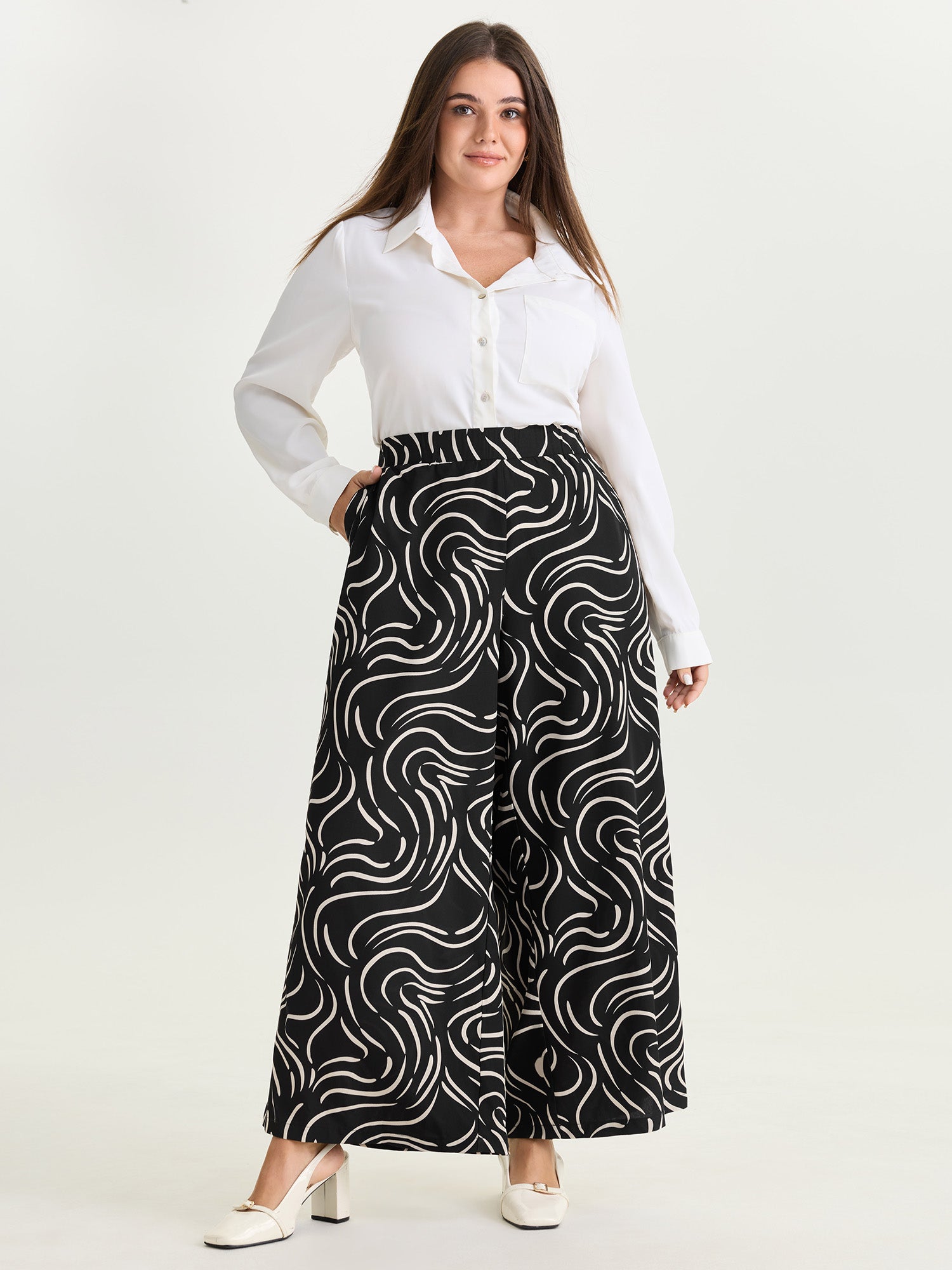 Geometric Print Elastic Waist Pants