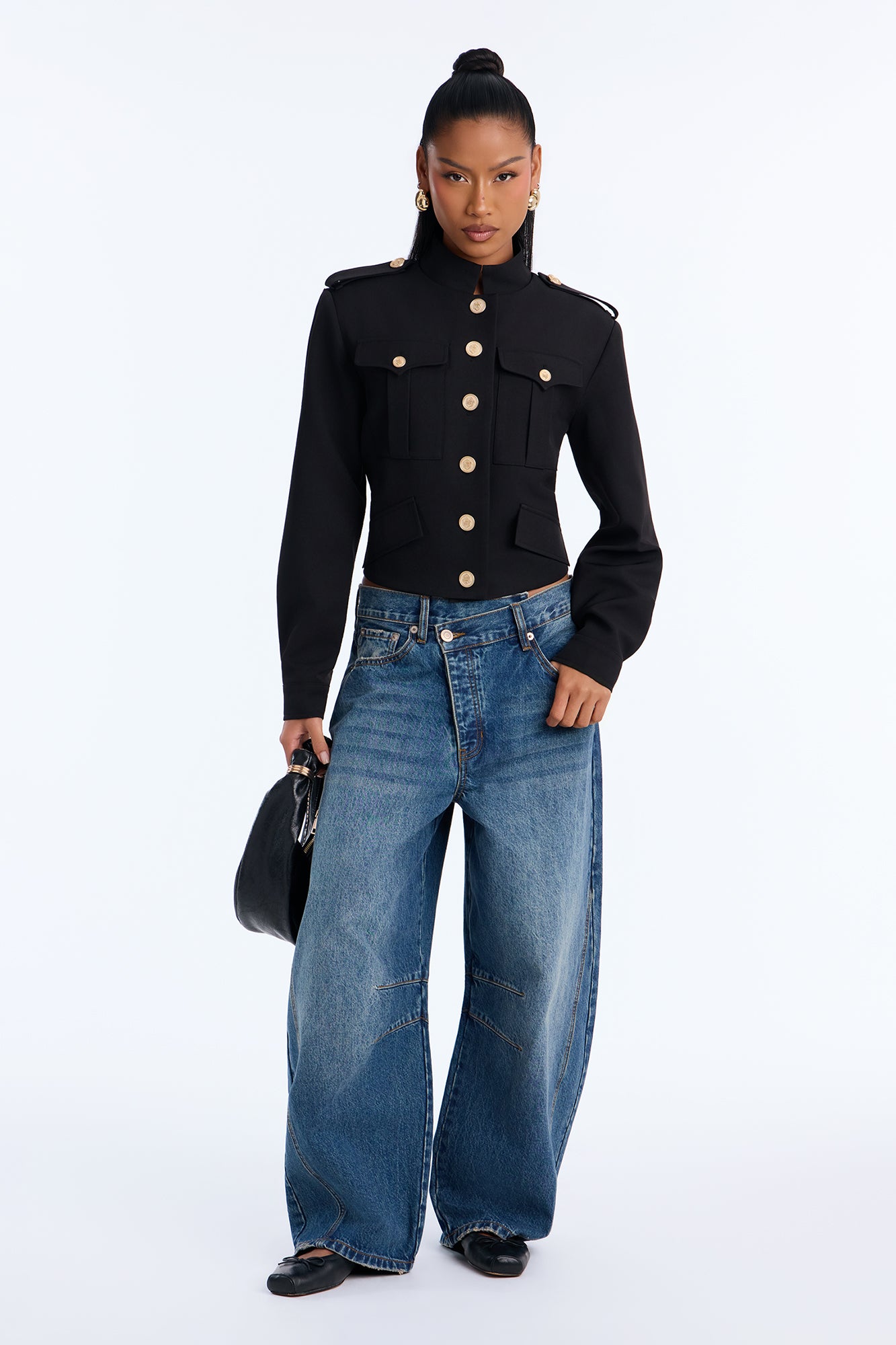Polished Perfection Twill Military Jacket - Black