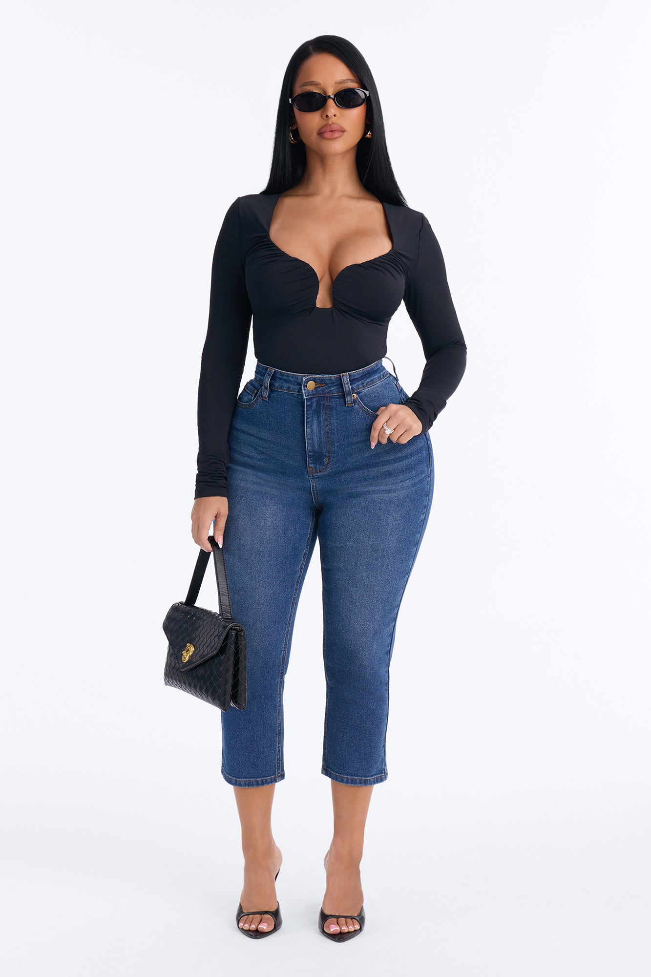 Classic Curvy High Rise Stretch Capri Skinny Jeans - Dark Wash