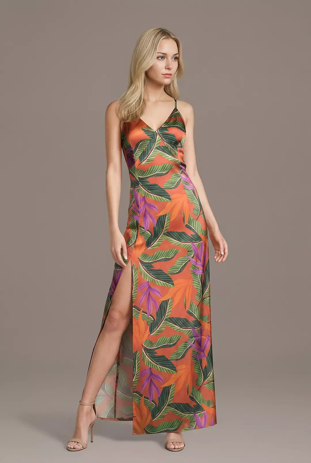 Floral Print Charmeuse V-Neck Sheath Dress