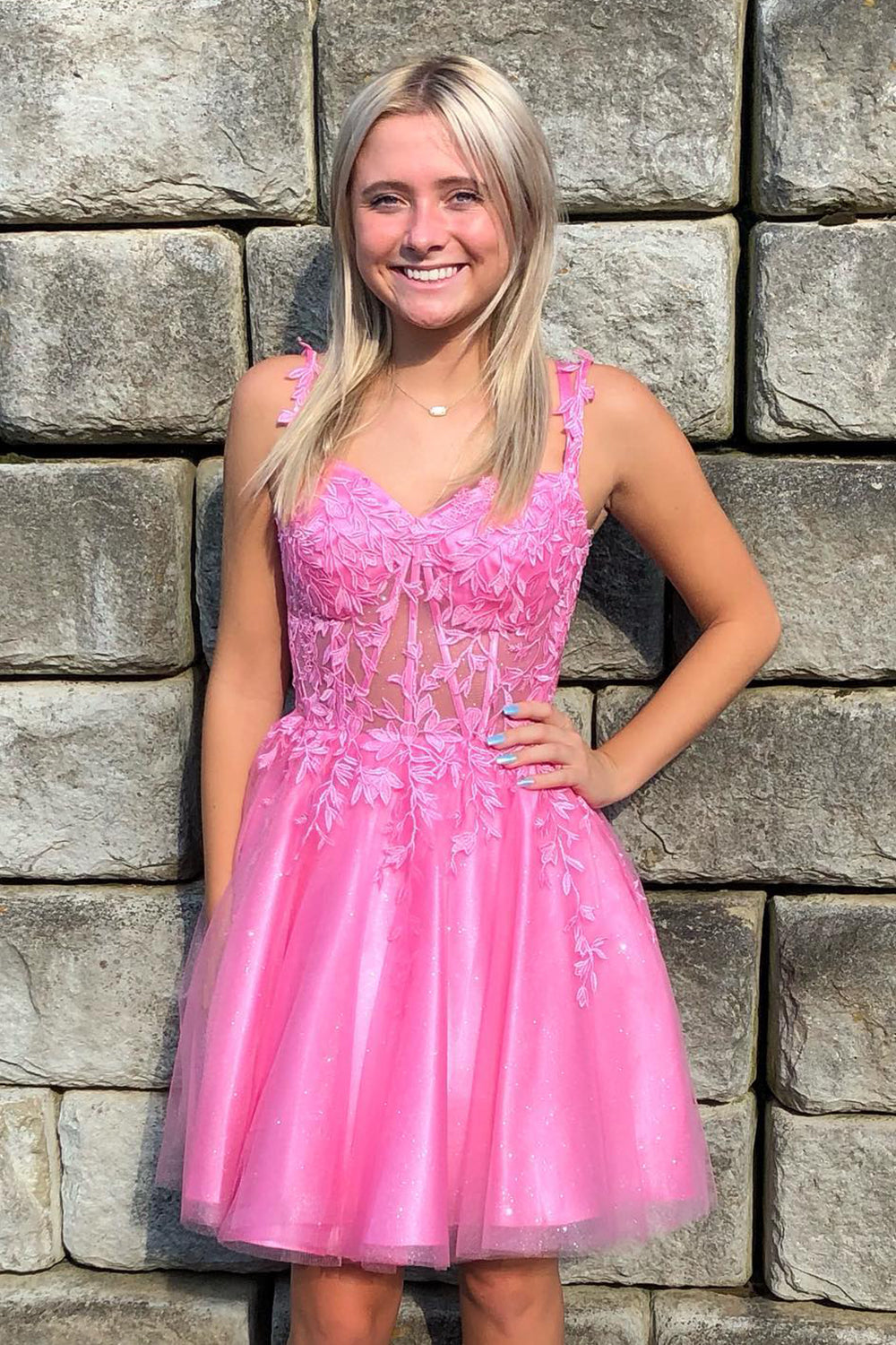 Hot Pink Corset Lace A-Line Short Homecoming Dress/Mini Dress