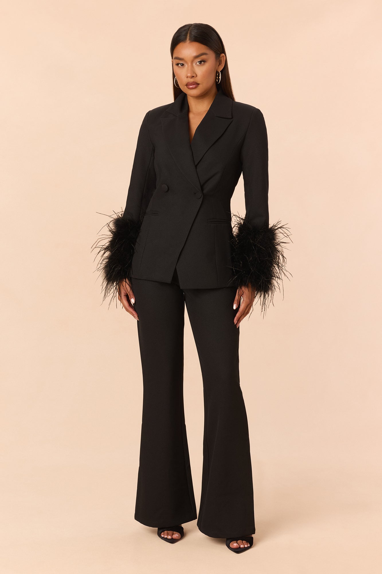 Fanine Feather Suit Set - Black