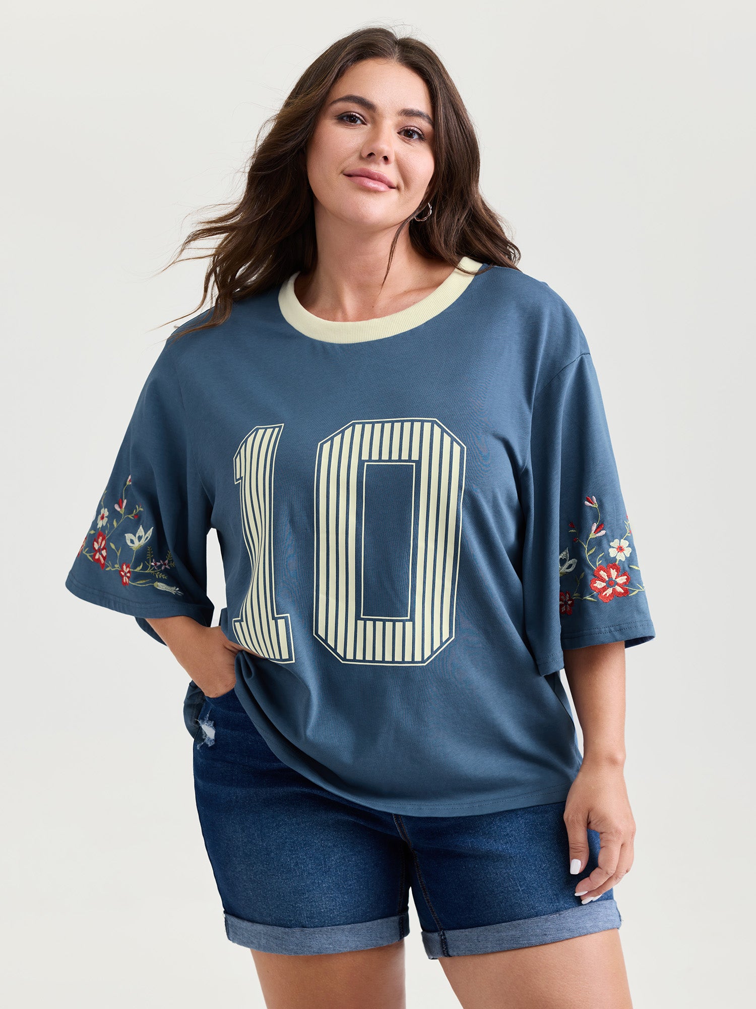 Cotton Football Pattern Colorful Drop-Shoulder T-Shirt
