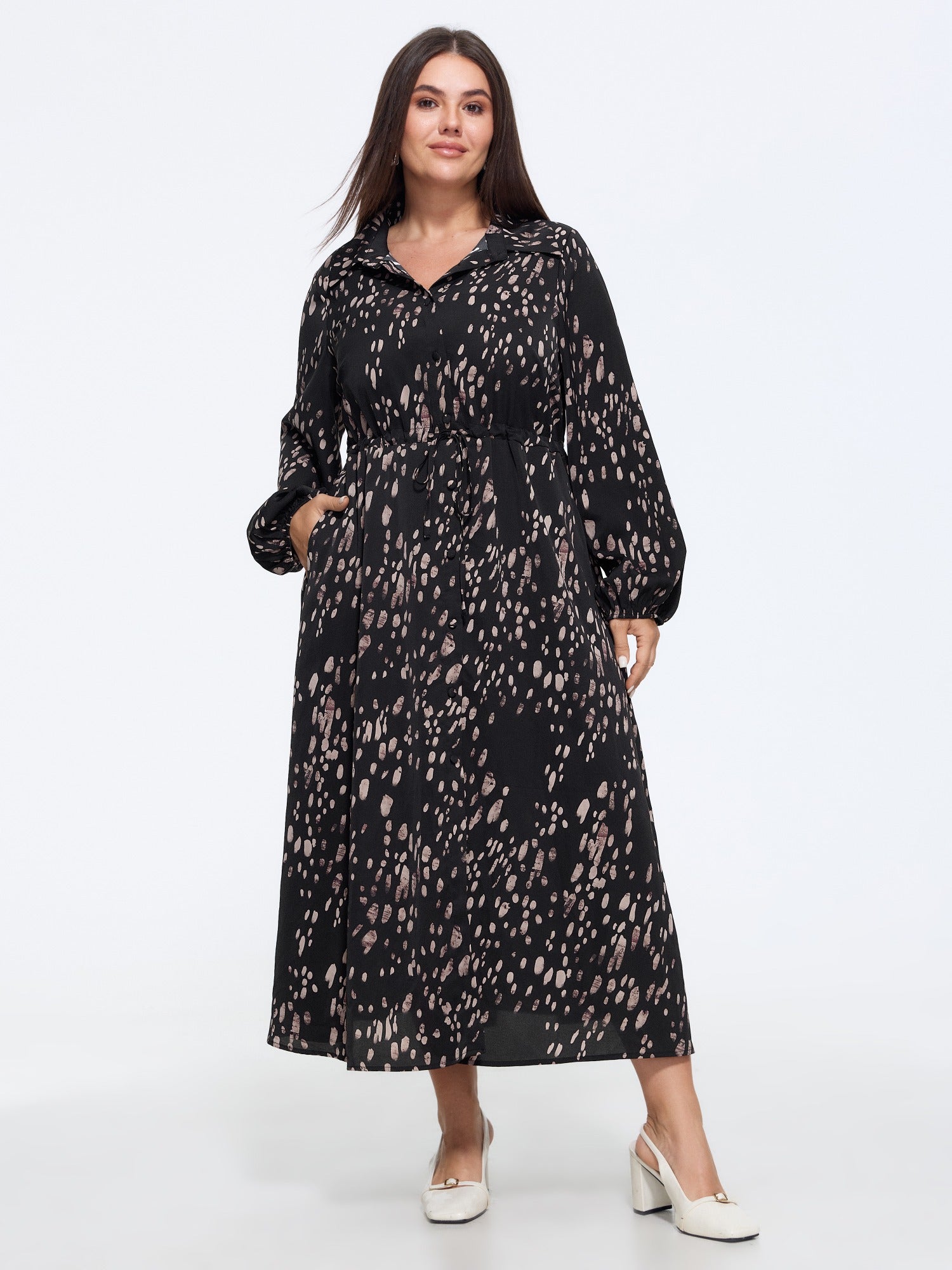 Abstract Print Drawstring Waist Maxi Dress