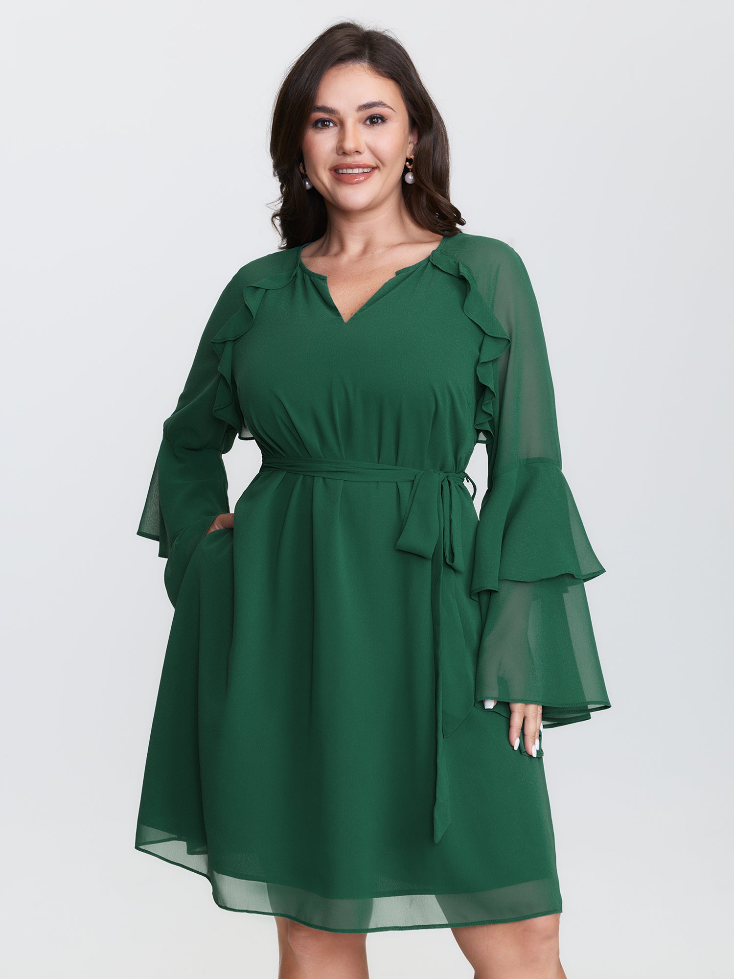 Chiffon Ruffled Layered Sleeve Mini Dress