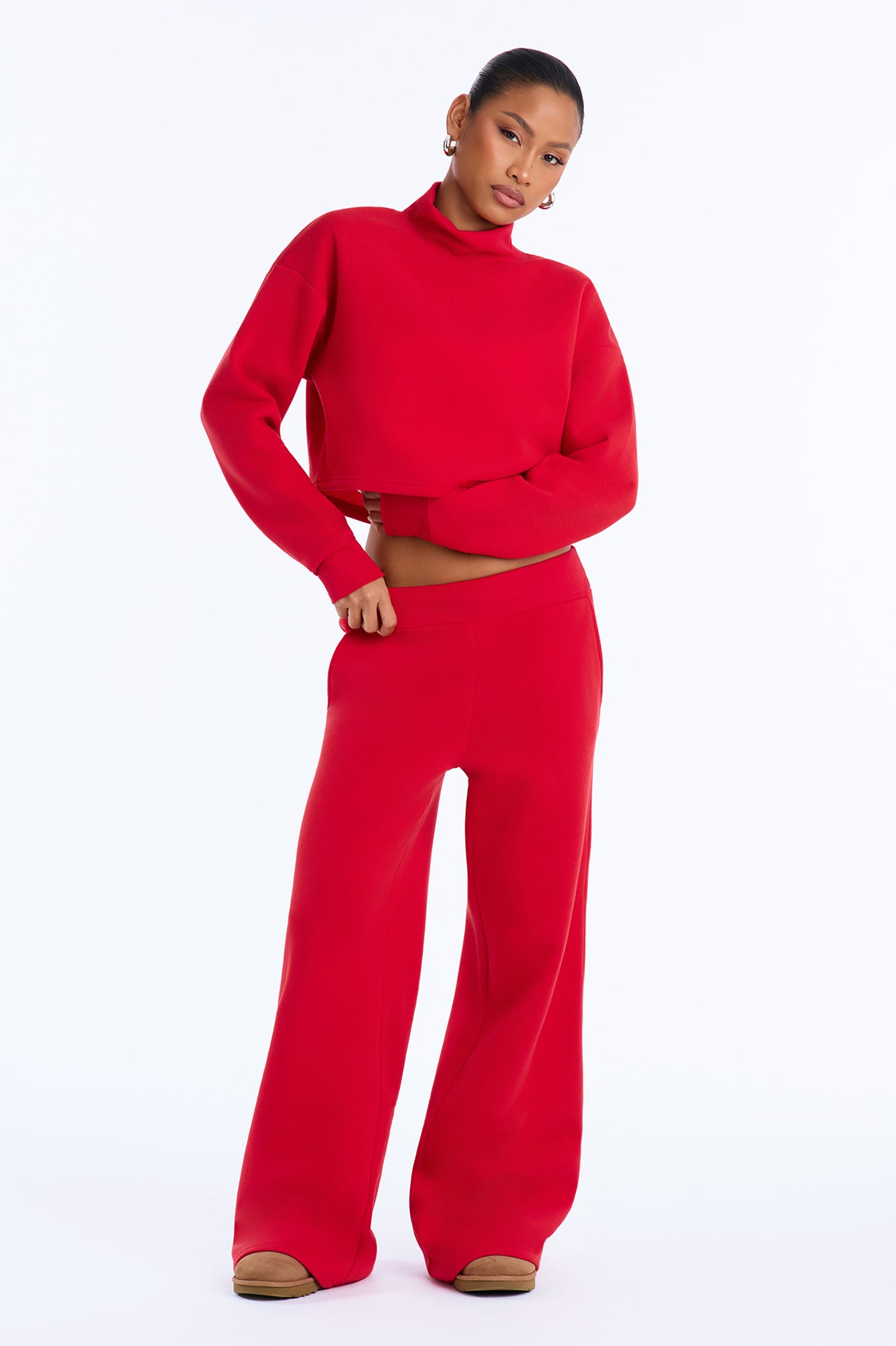 Madison Fleece Mock Neck Pant Set - Red