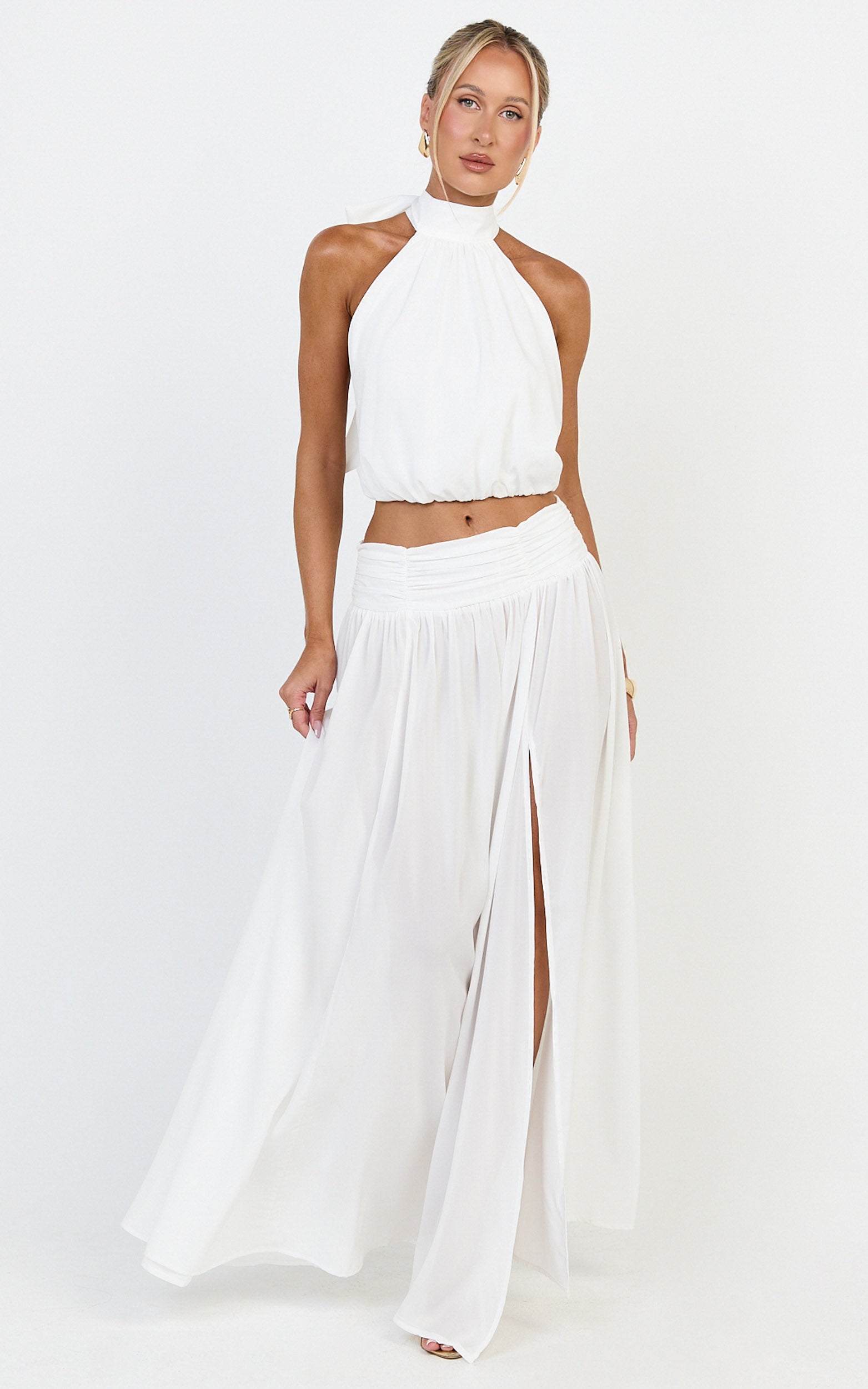 Melanie Maxi Skirt - Gathered Yoke Skirt in Cream