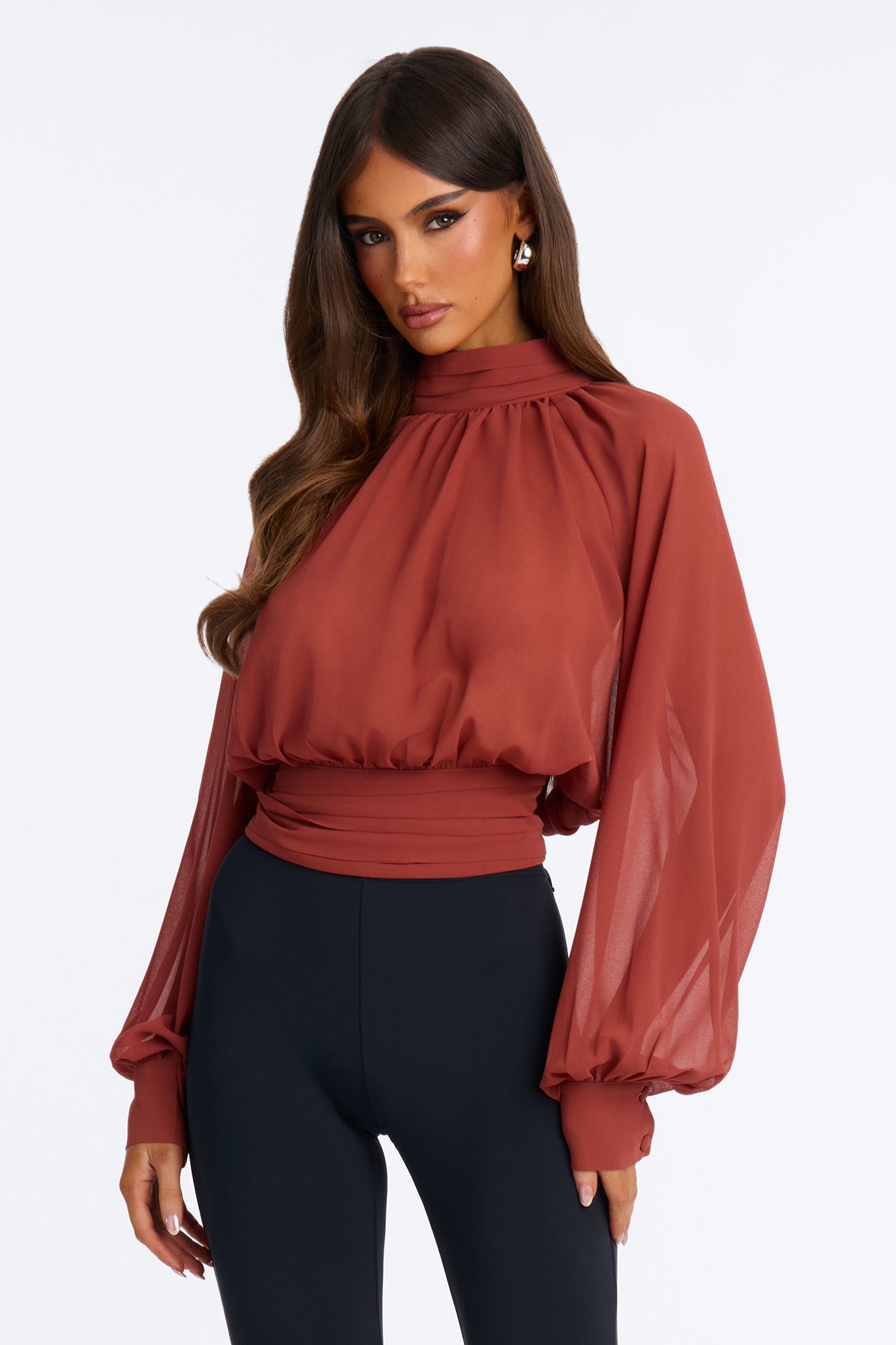 Fine Dining Backless Chiffon Blouse - Rose