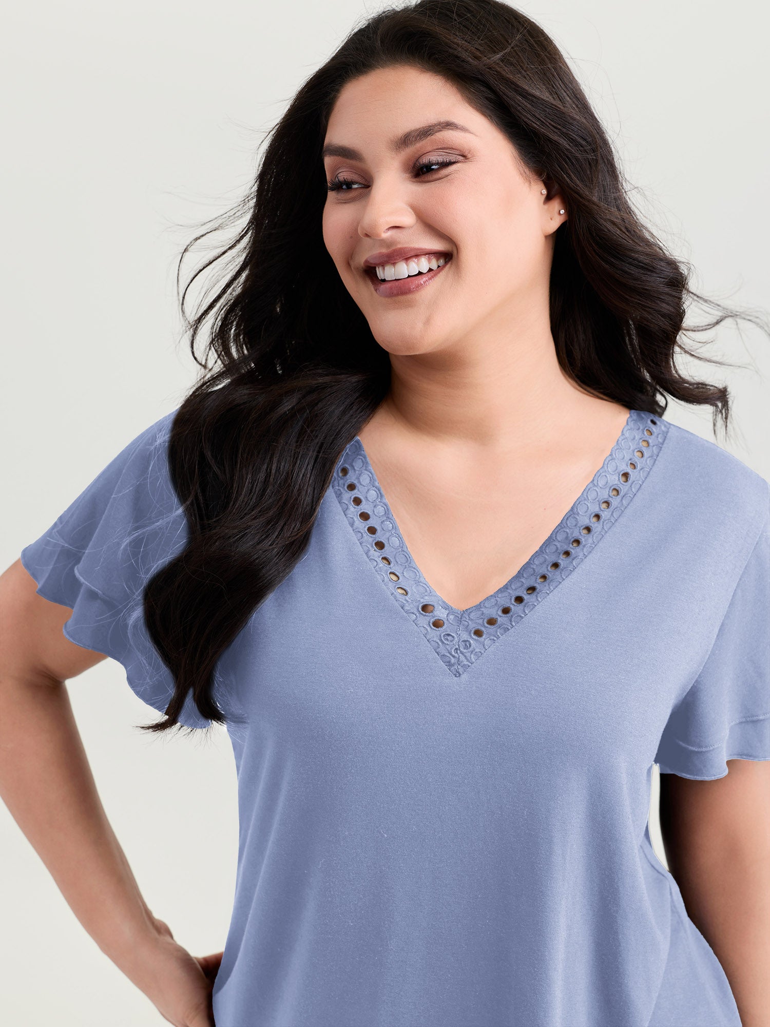 Supersoft Lace Trim Layered Sleeve T-Shirt