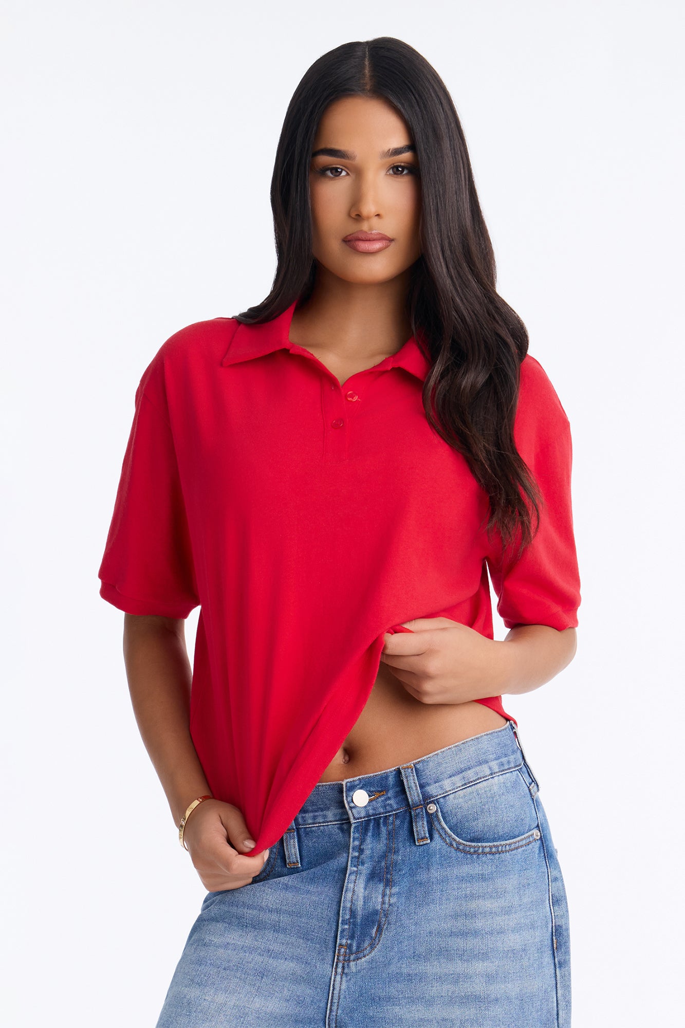 Chelley Relaxed Fit Polo Shirt - Red