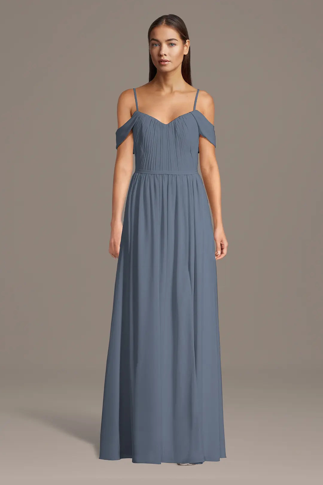 Chiffon Off-the-Shoulder Pleated Bodice Dress