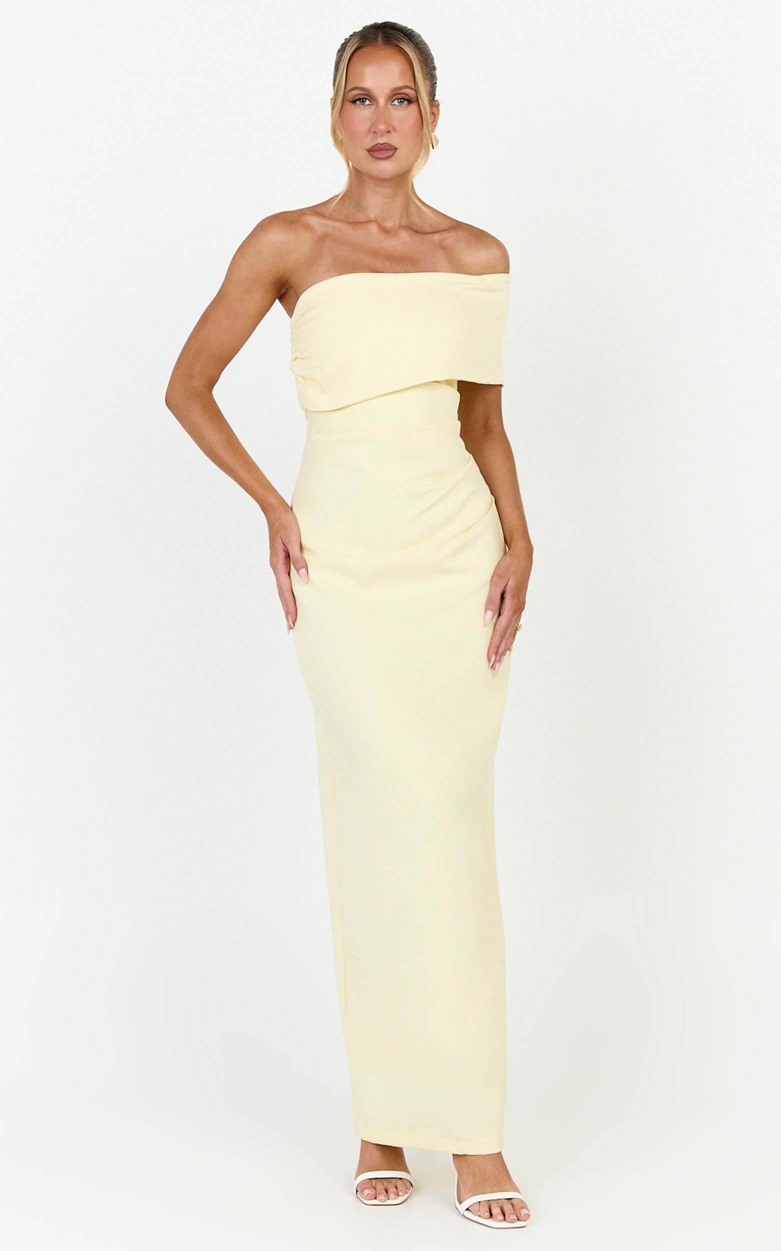 Pearce Maxi Dress - Gathered One Sleeve Bodycon Dress in Yellow