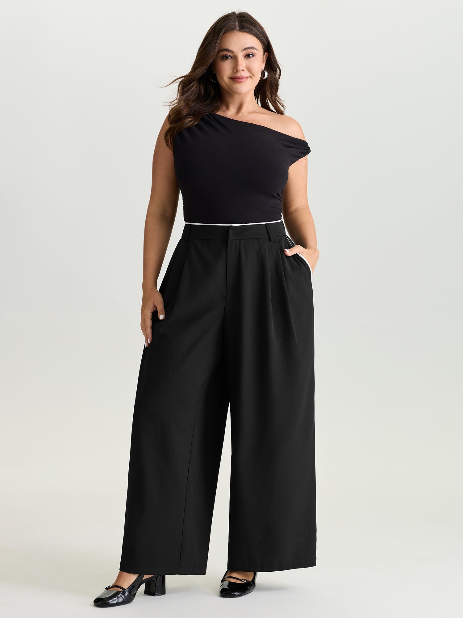 Color Contrast Edge Straight-Leg Pants