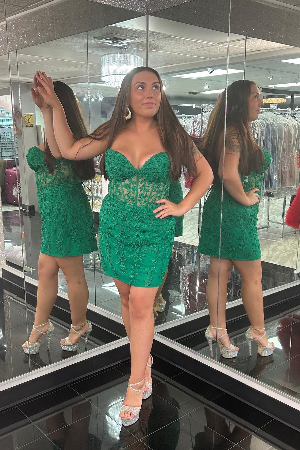 Dark Green Strapless Corset Tight Short Homecoming Dress/Mini Dress with Appliques