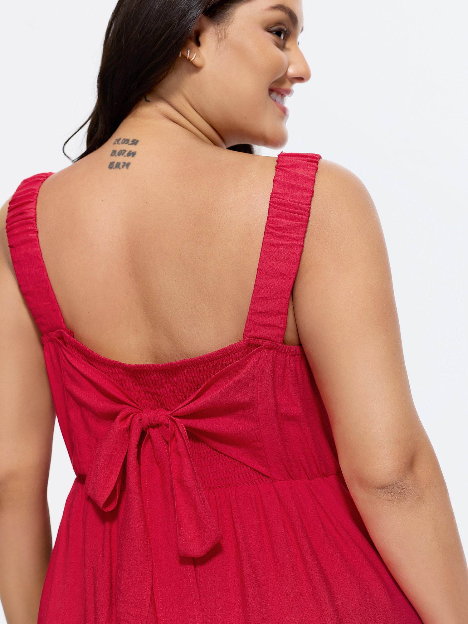 Bowknot Shirred Waist-Defining Plain Mini Dress