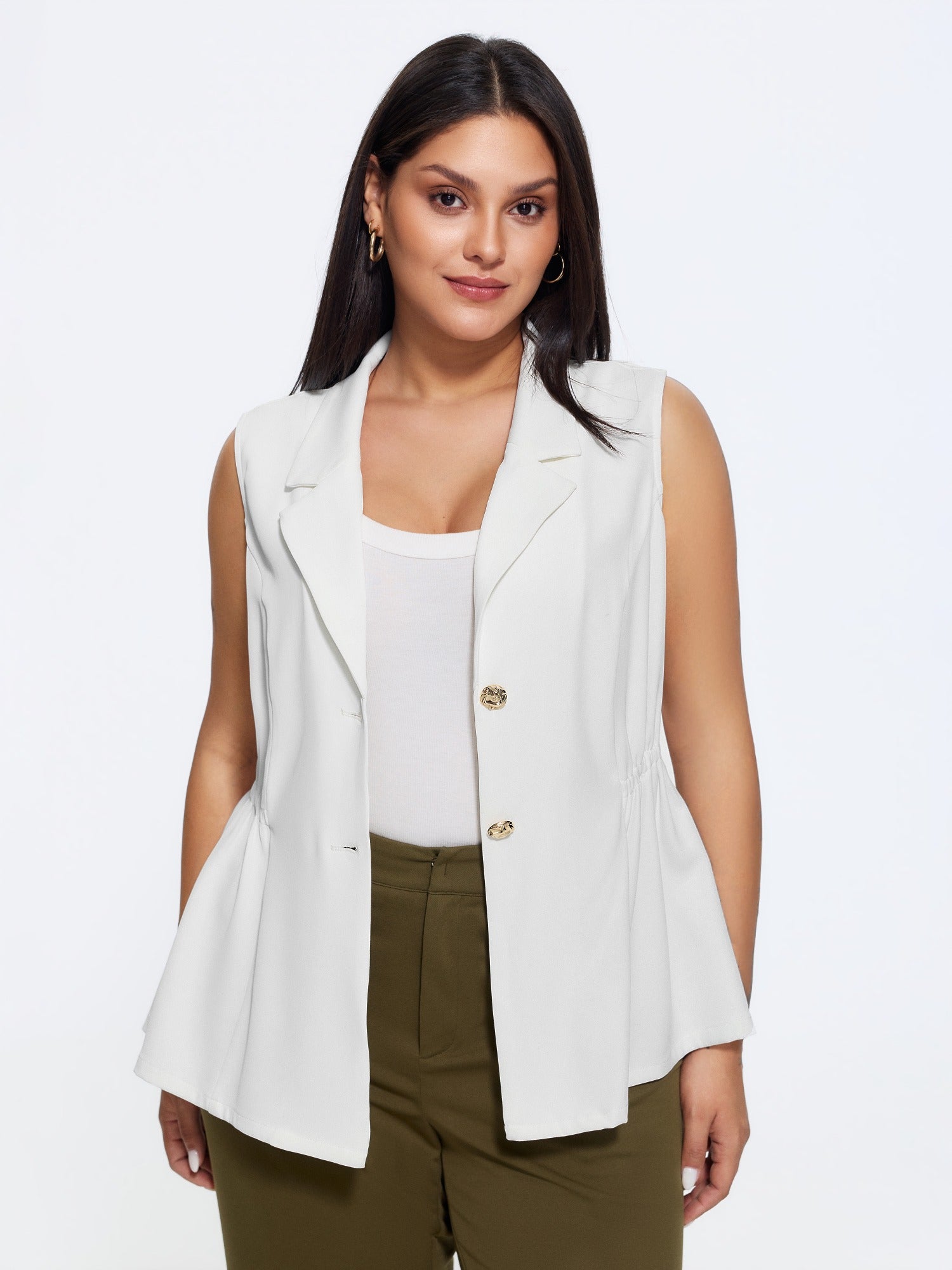 Solid Suit Collar Ruched Waist Blazer Vest