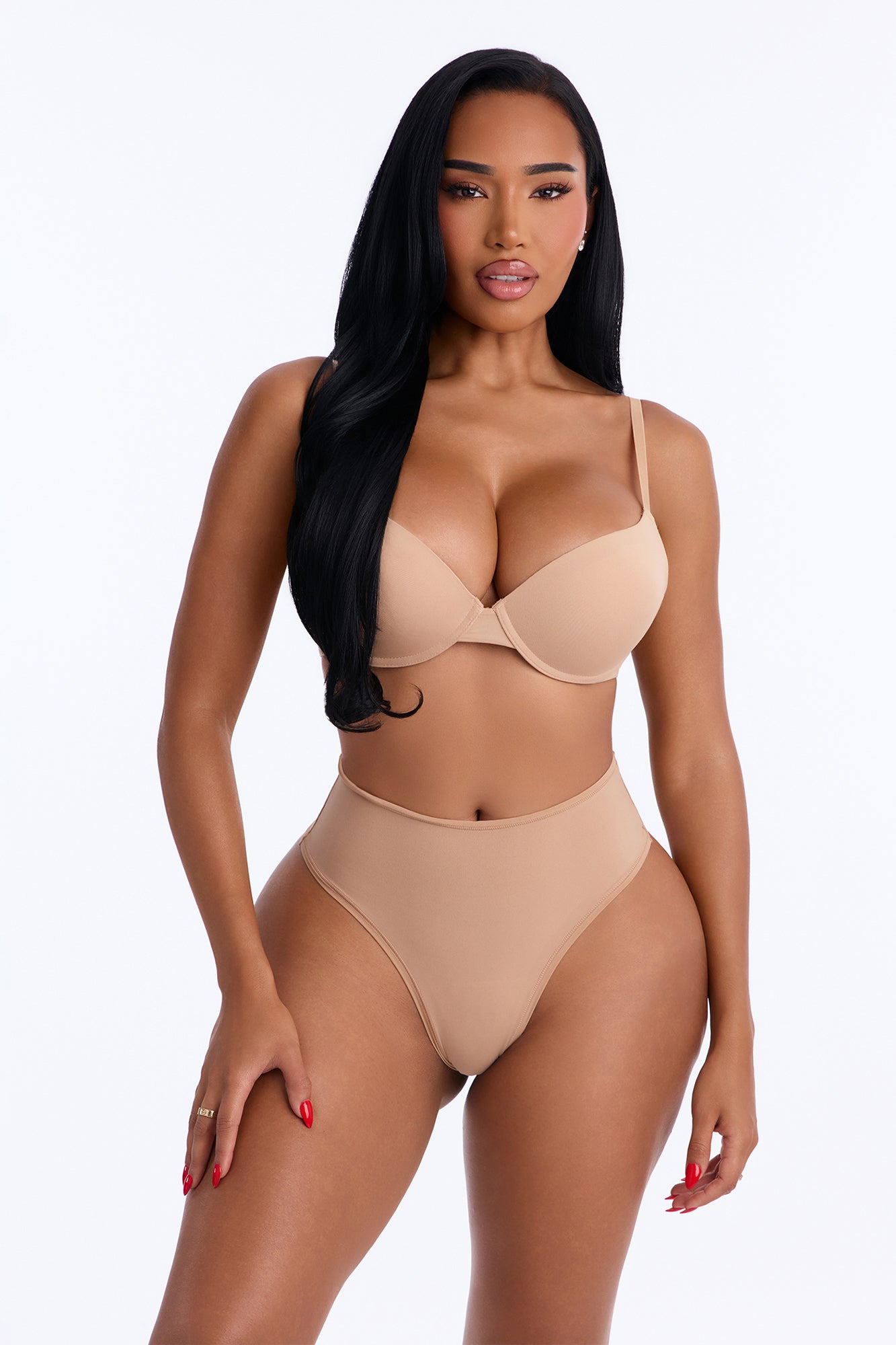 Flexible Fit High Waist Thong Panty - Tan