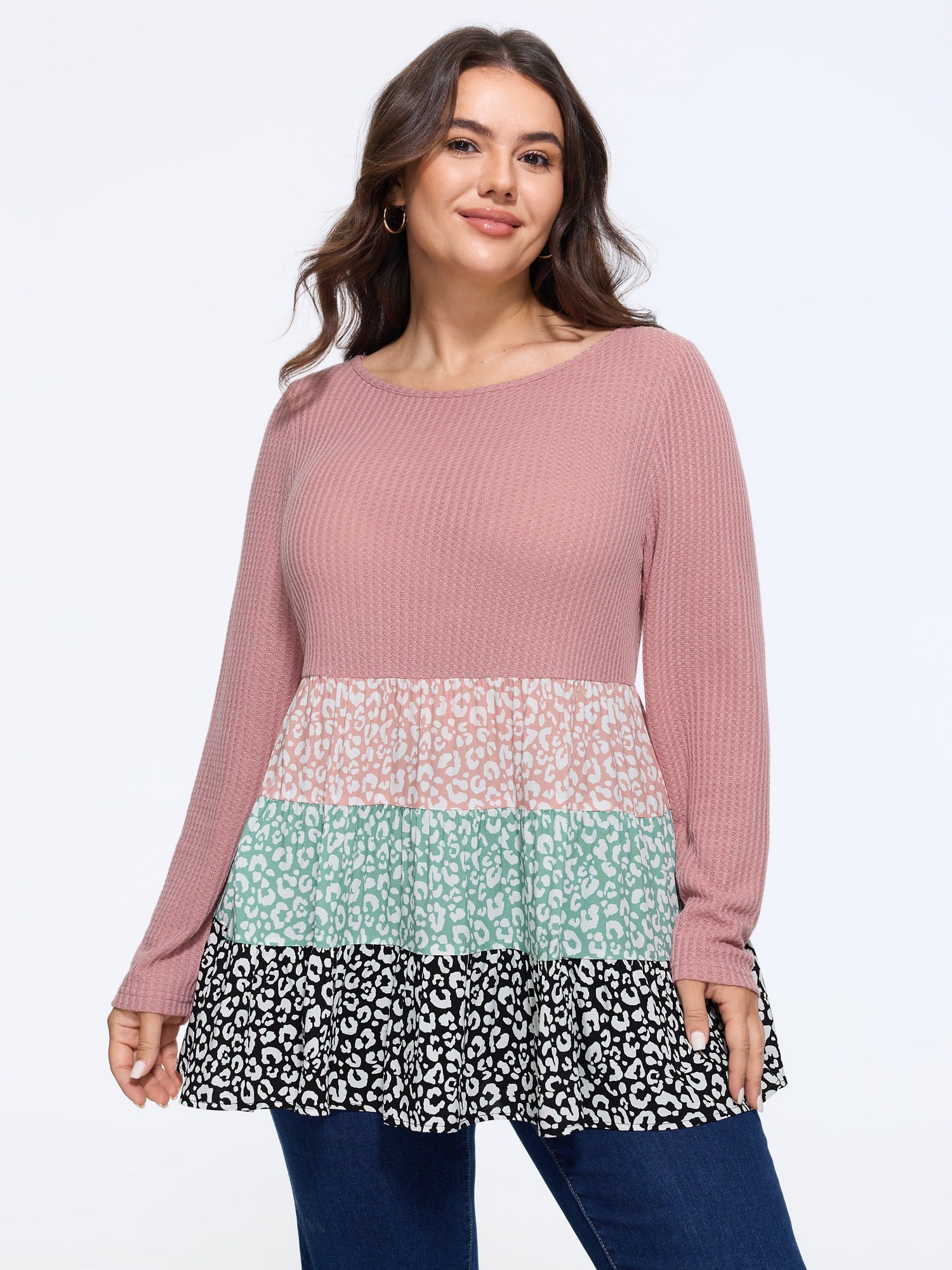 Multi‑Color Leopard Print Tiered Ruffle Hem Top