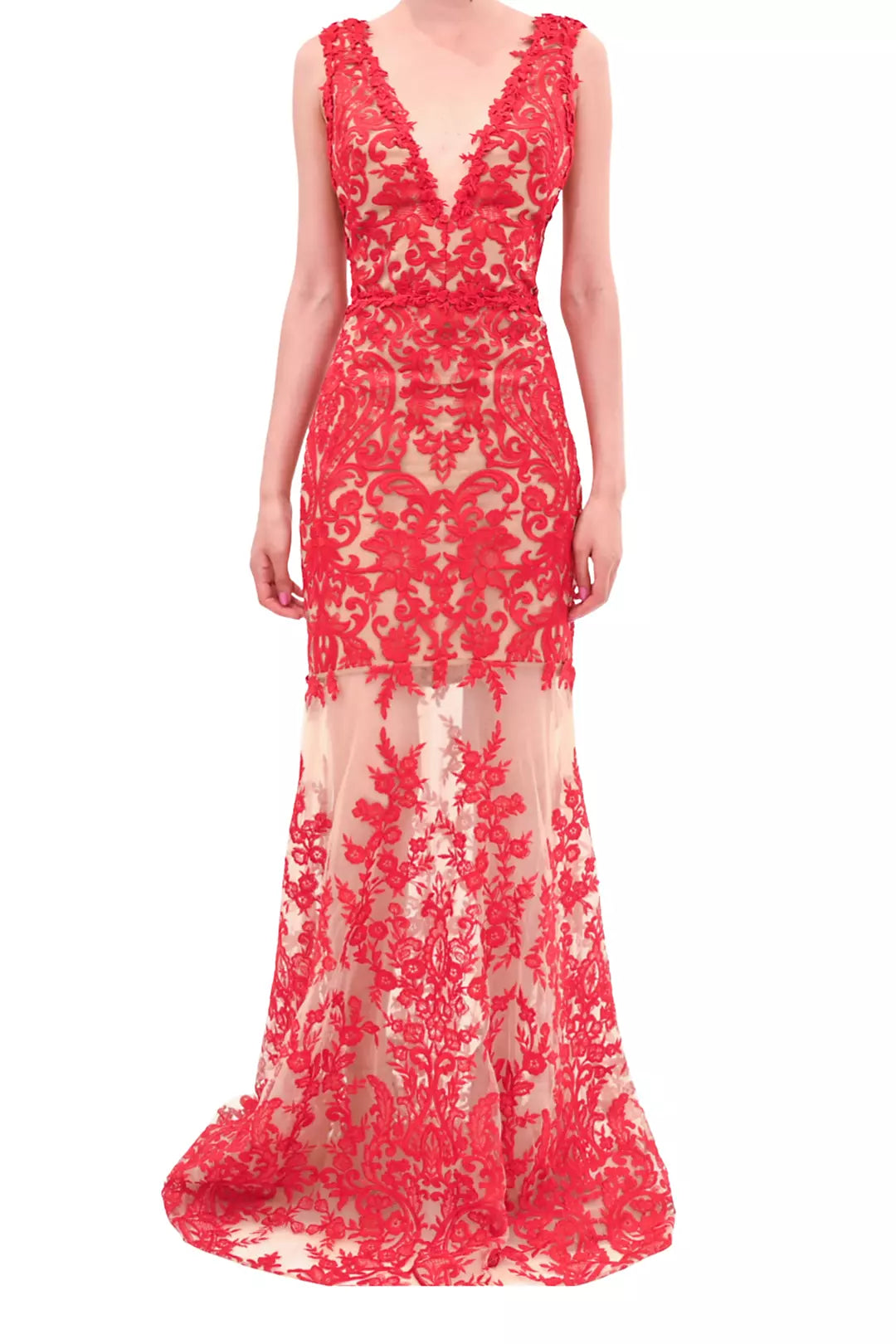 Mirrored Lace Floral Sleeveless Gown