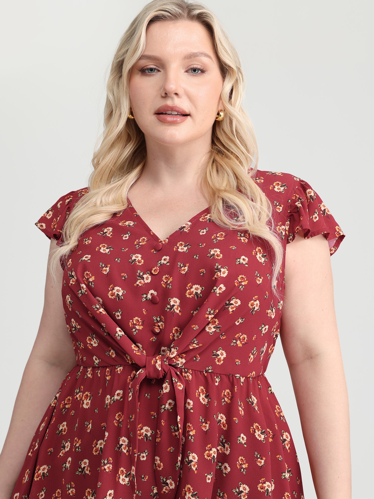 Floral Print Knotted Front-Tie Blouse