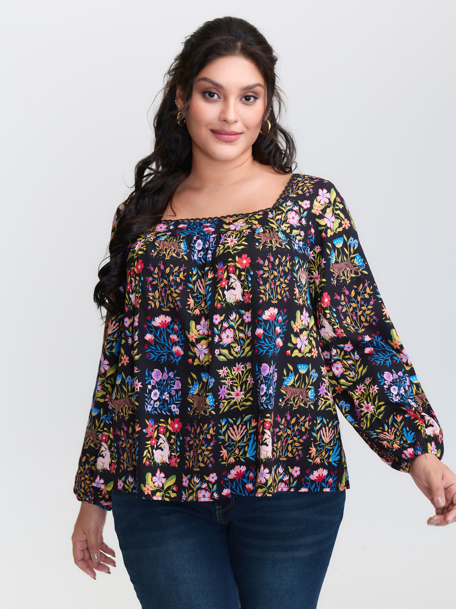 Rayon Floral Collage Lace Blouse