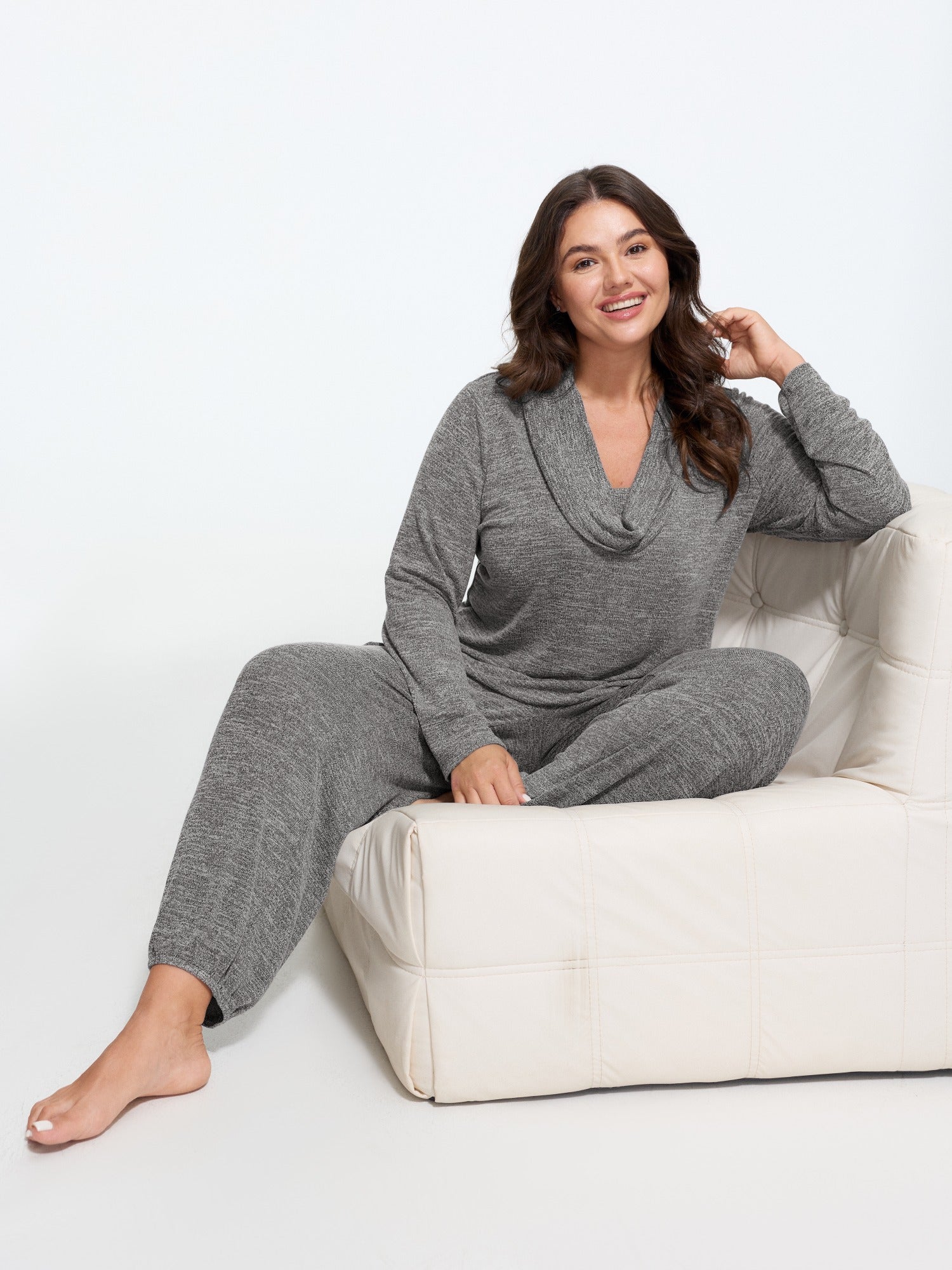 Supersoft Stretch Cowl Drape Neck Loungewear Set