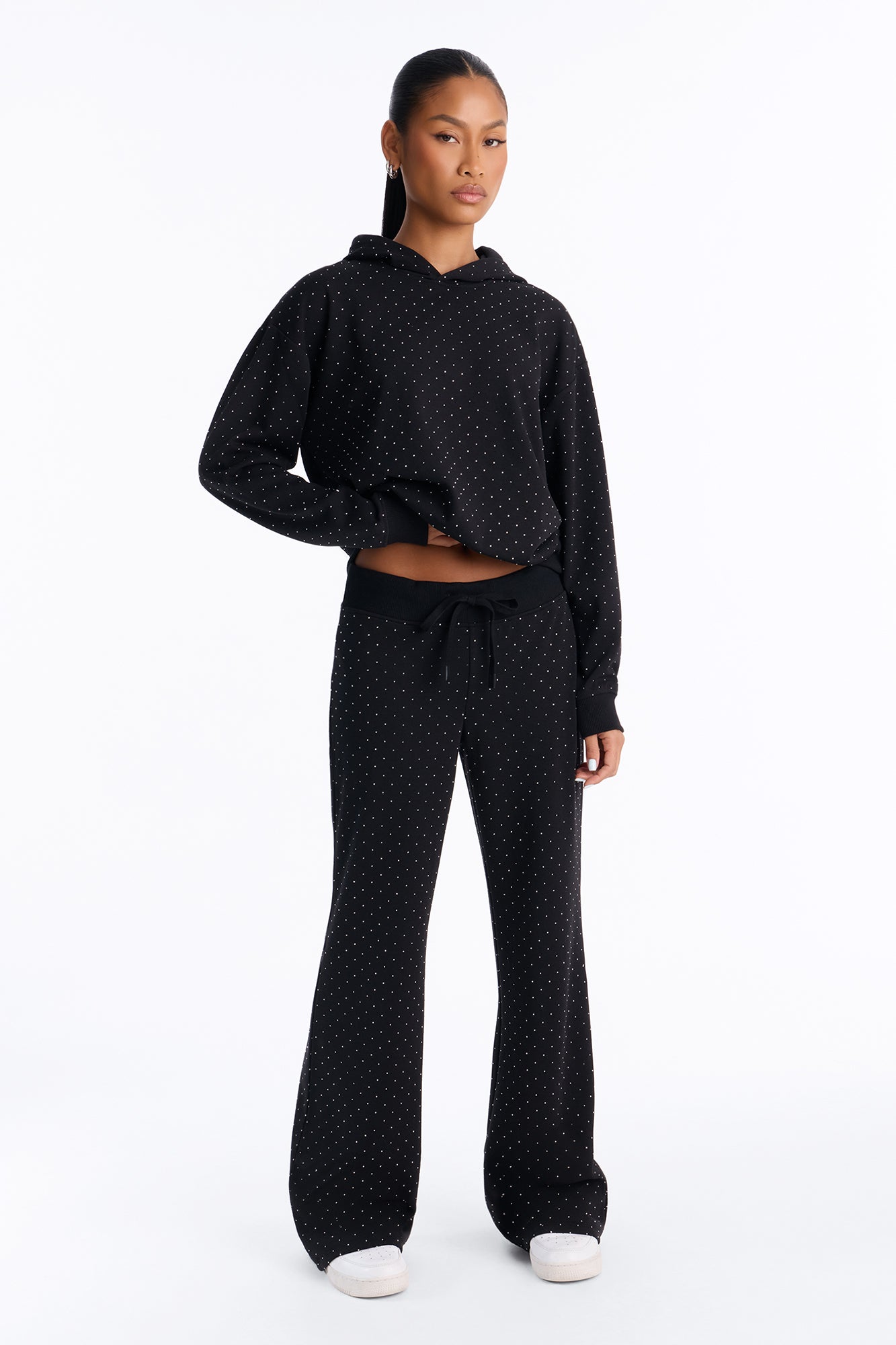 Getting Ready Fleece Rhinestone Pant Set - Black