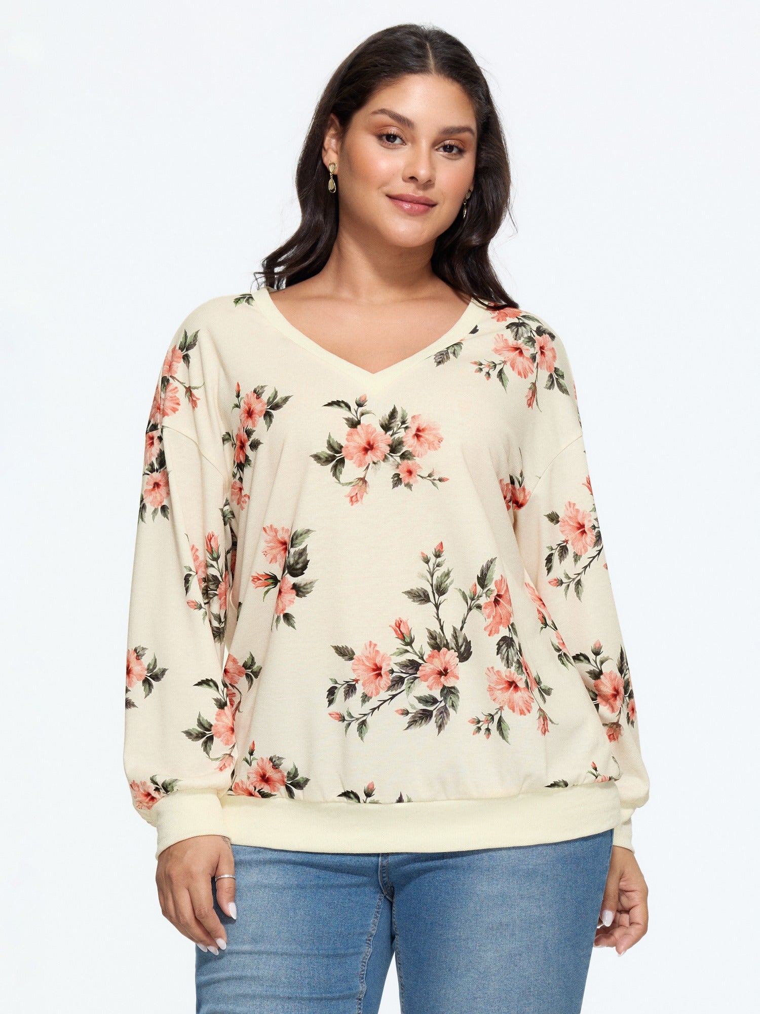 Floral Print Drop‑Shoulder Sweatshirt
