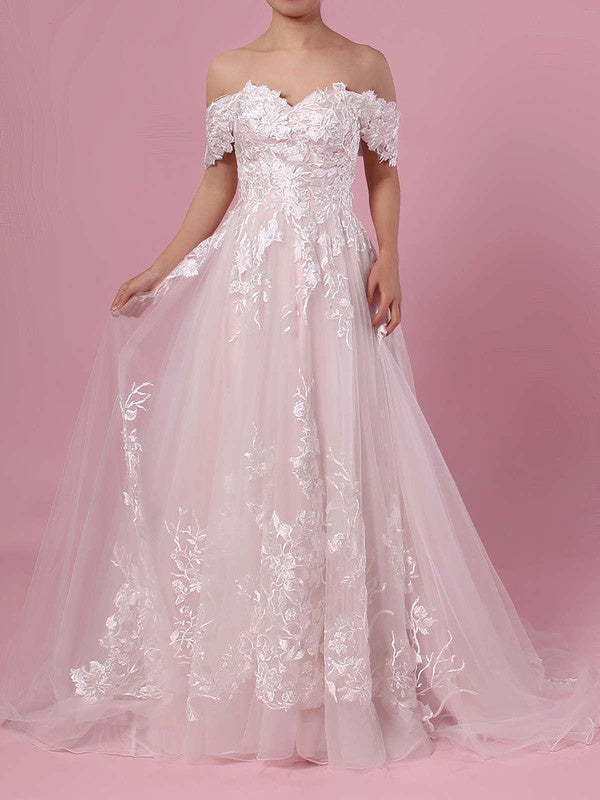 Beautiful Off-The-Shoulder Sweetheart Lace Wedding Dresses with Appliques