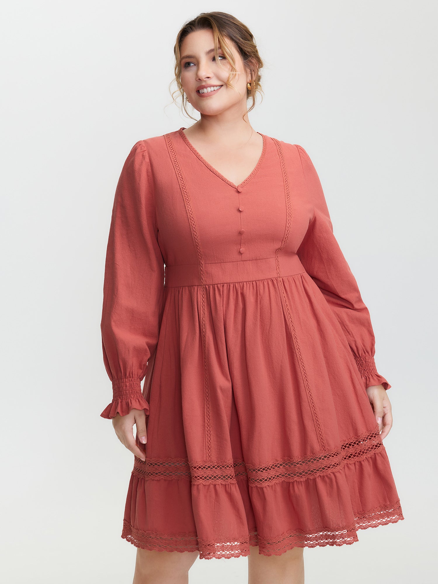 Pure Cotton Lace Trim Knee-Length Dress