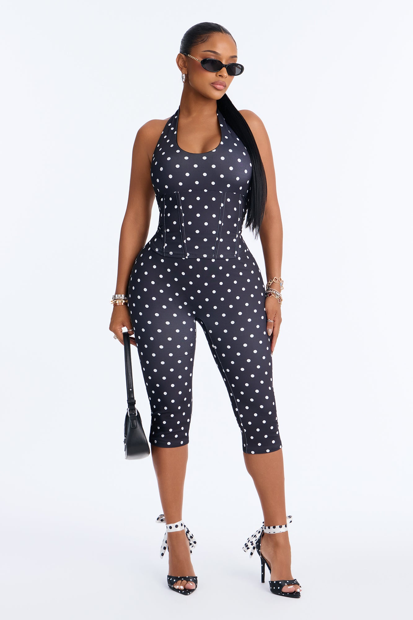 All Dolled Up Polka Dot Capri Set - Black/White