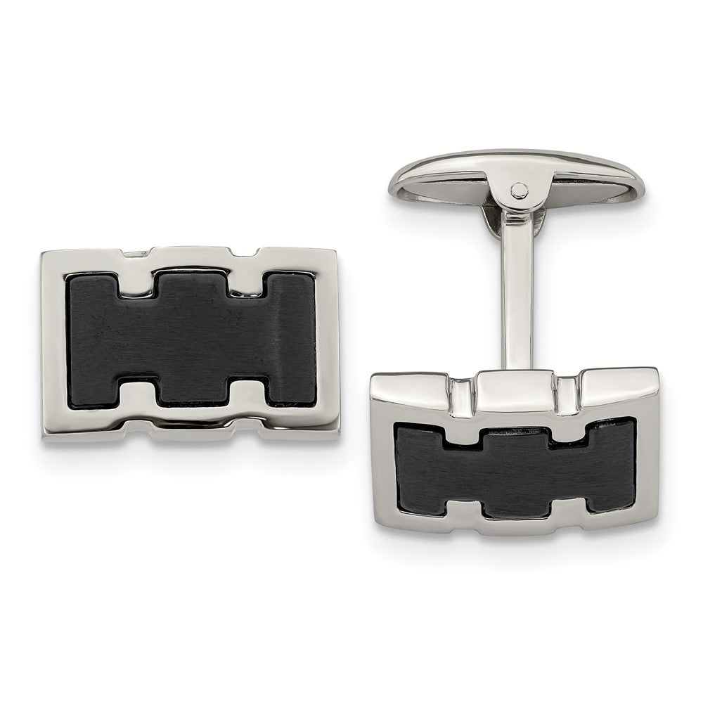 Stainless Steel Black Plated Brushed & Polished Cuff Links, 18 x 11mm