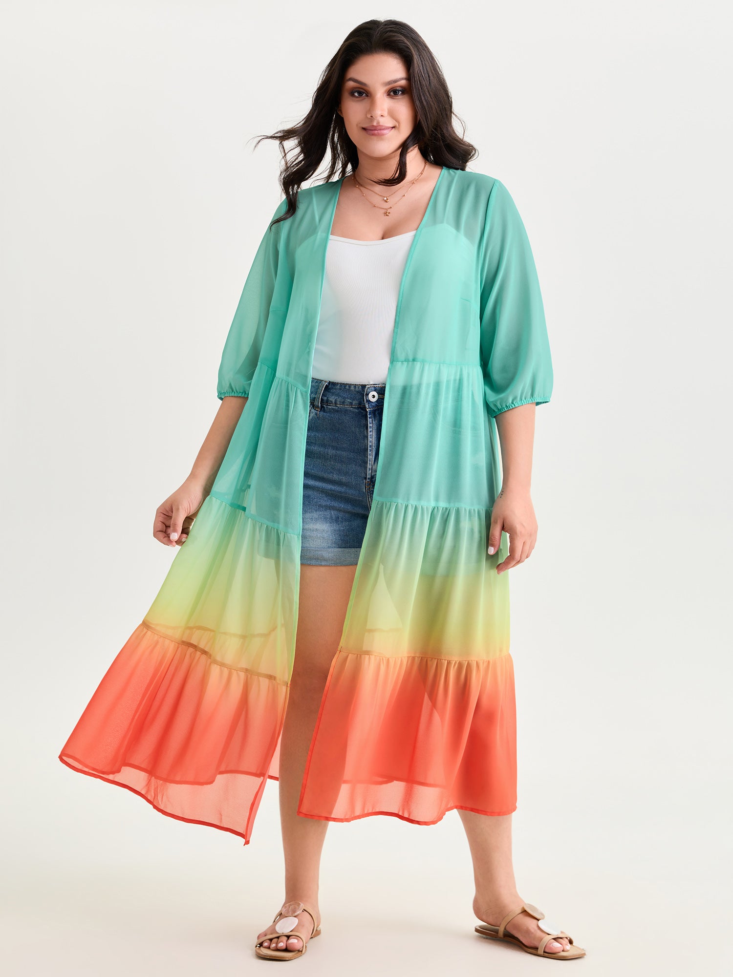 Ombre Gradient Tiered Mesh Cover-Up