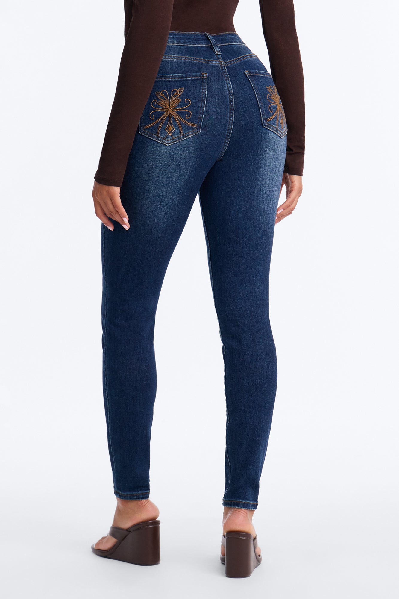 Jolene High Rise Embroidered Skinny Jeans - Dark Wash