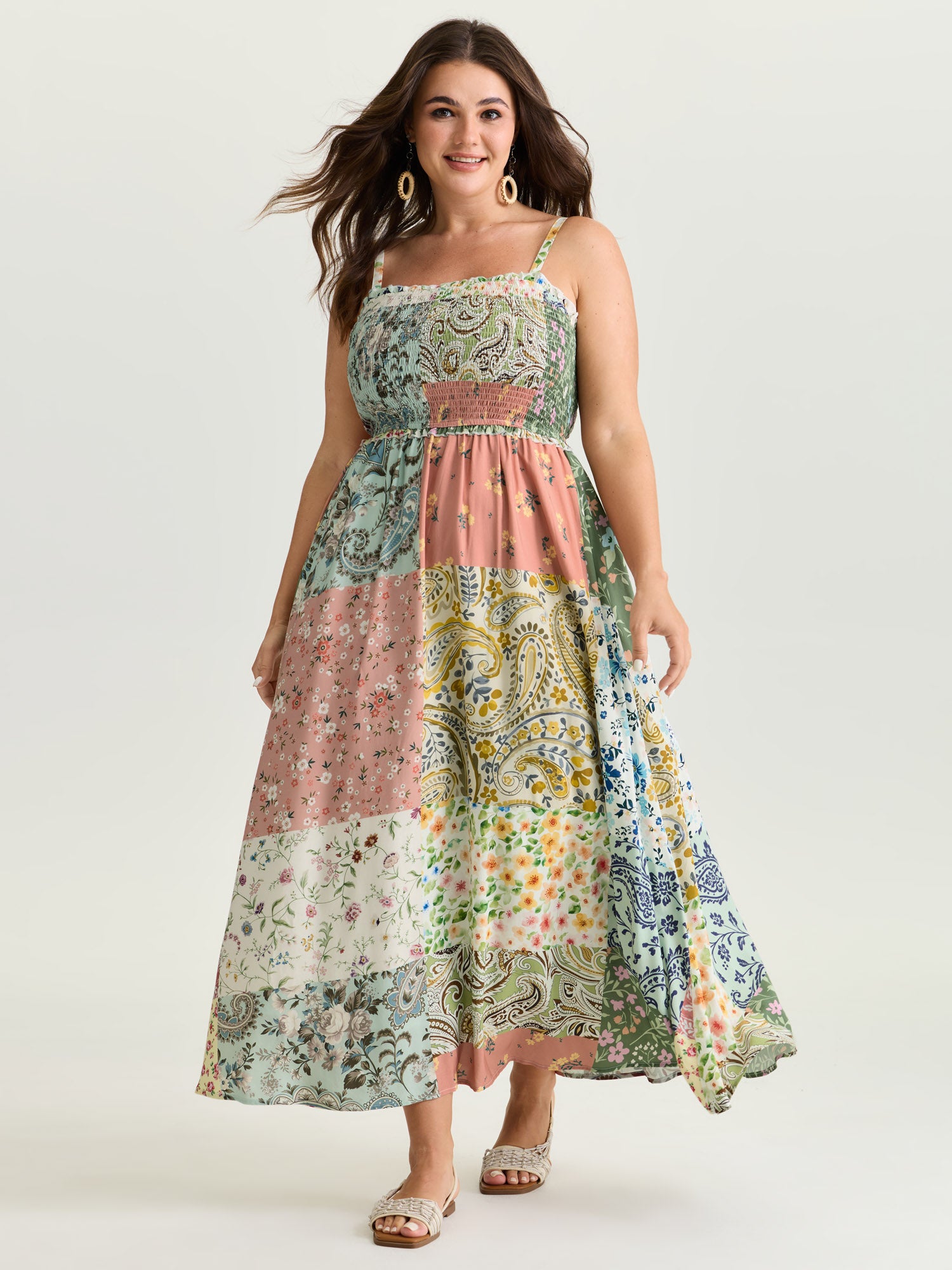 Collage Patchwork Print Cami Maxi Dress