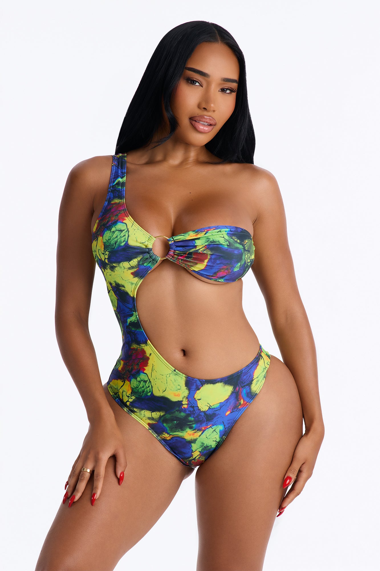 Feeling Myself 1 Piece Cut Out One Shoulder Swimsuit - Purple/combo