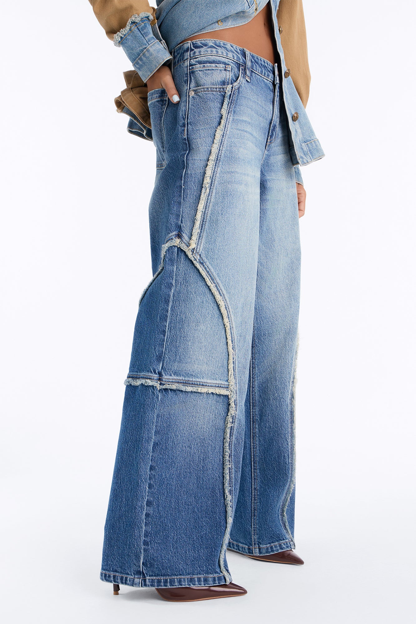 On The Fray Mid Waist Wide Leg Jeans - Dark Wash