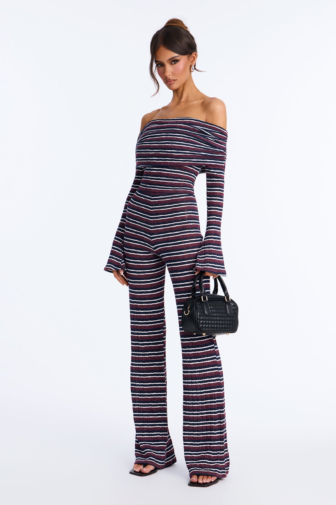 Nyah Off Shoulder Sweater Jumpsuit - Navy