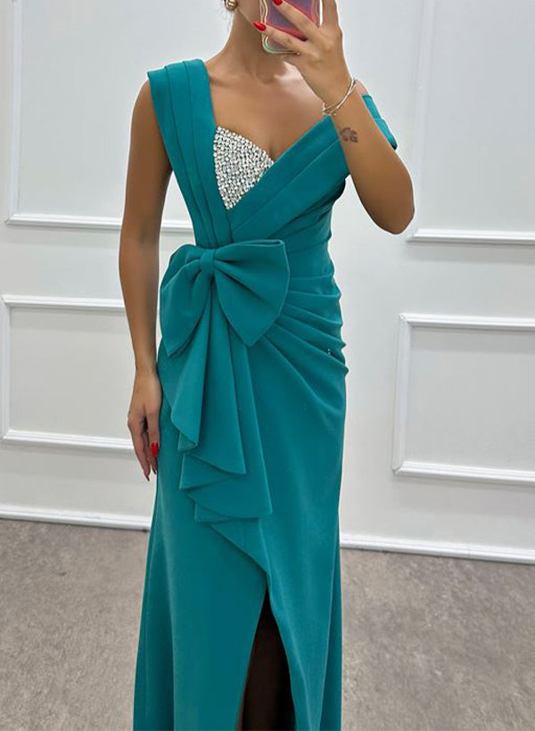 Sleeveless Satin Mother of the Bride Dress with Elastic Bow(s) and Sheath/Column Silhouette