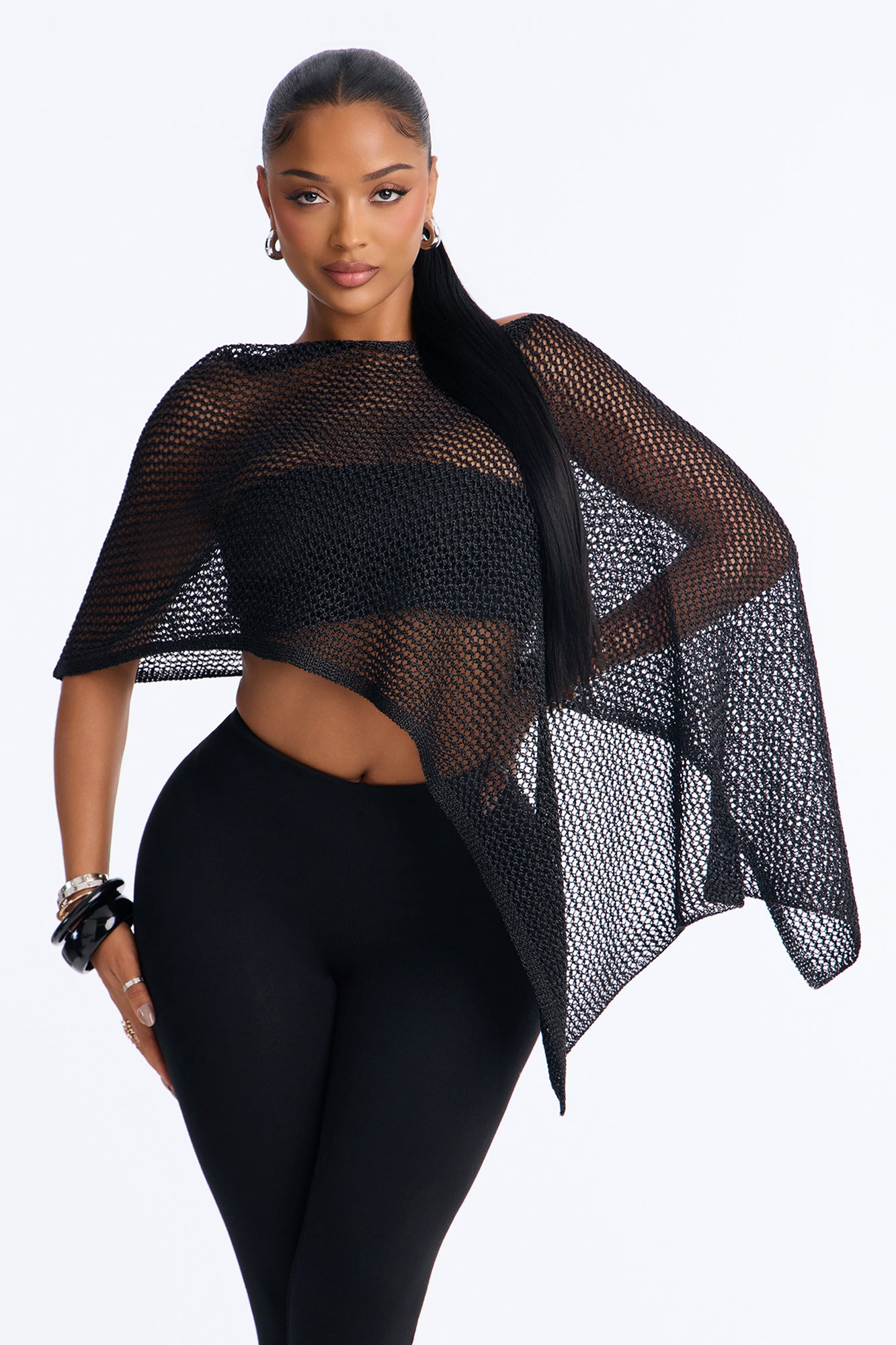 All That Shimmer Crochet Poncho - Black