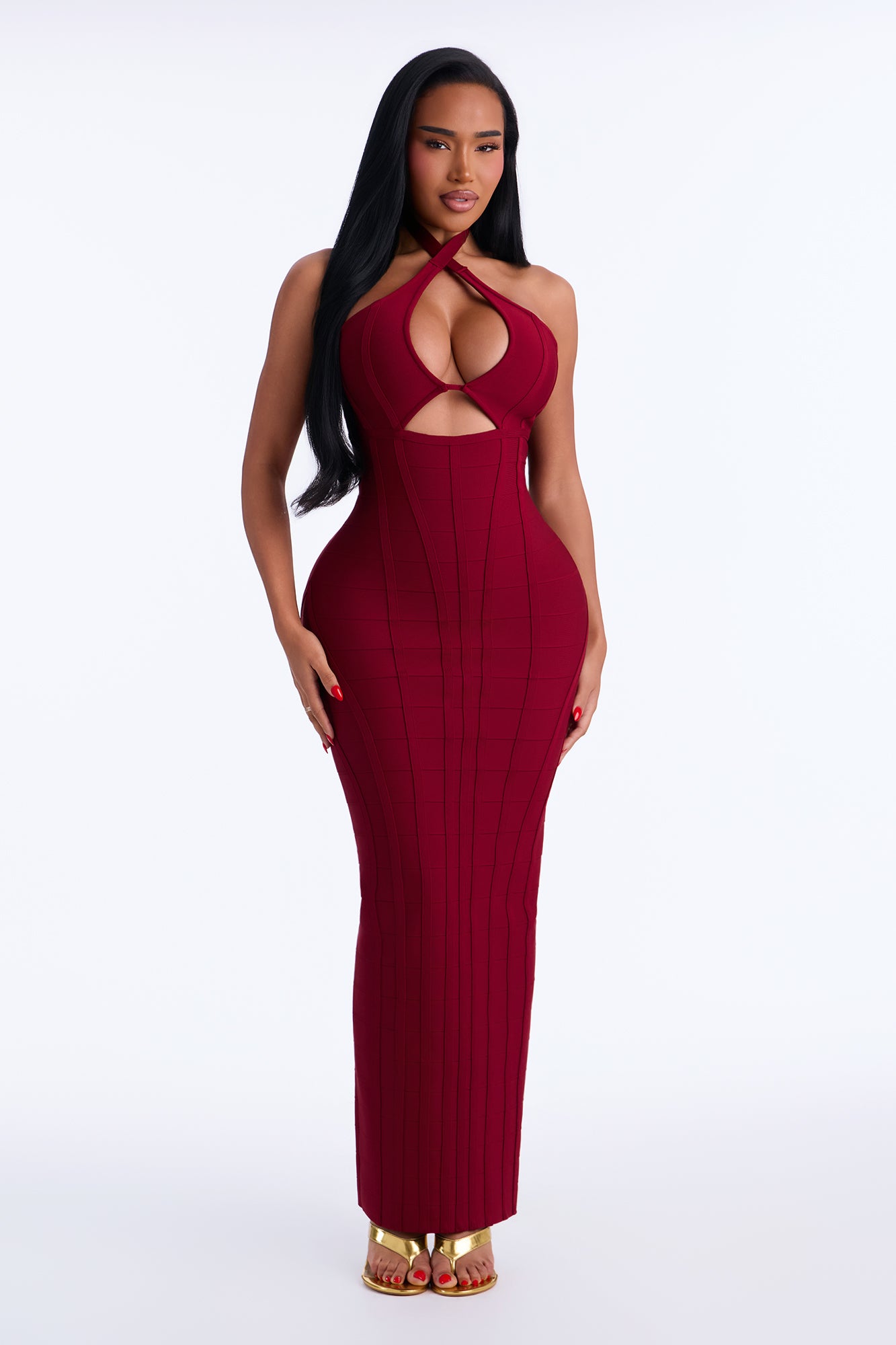 Scene Stealer Bandage Maxi Dress - Wine