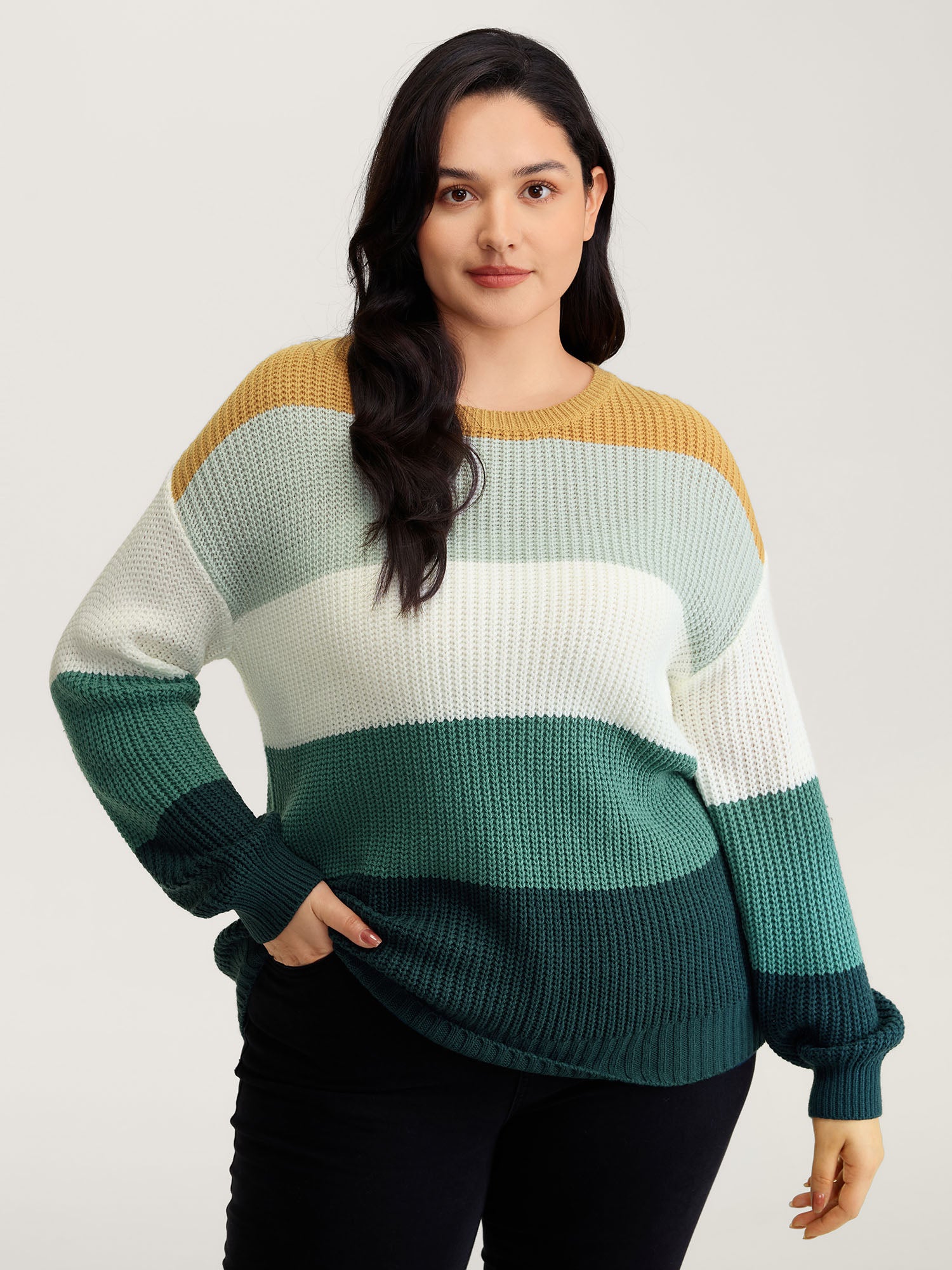 Colorblock Textured Balloon Sleeve Pullover
