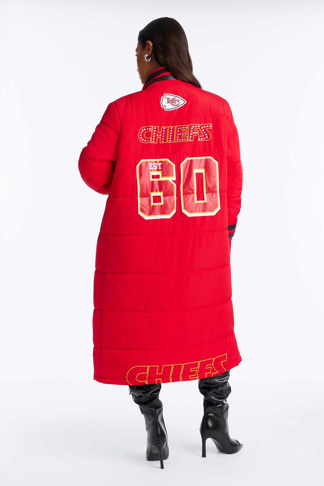 NFL Kansas City Chiefs Rhinestone Long Puffer - Red