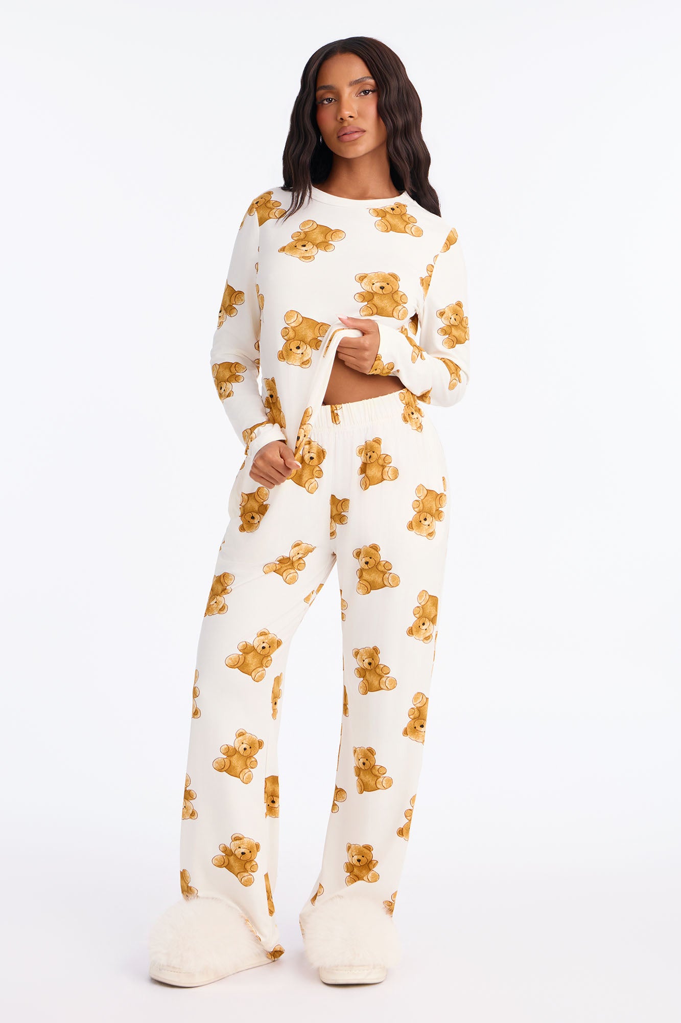 Endless Cuddles Wide Leg PJ Pant Set - White/combo